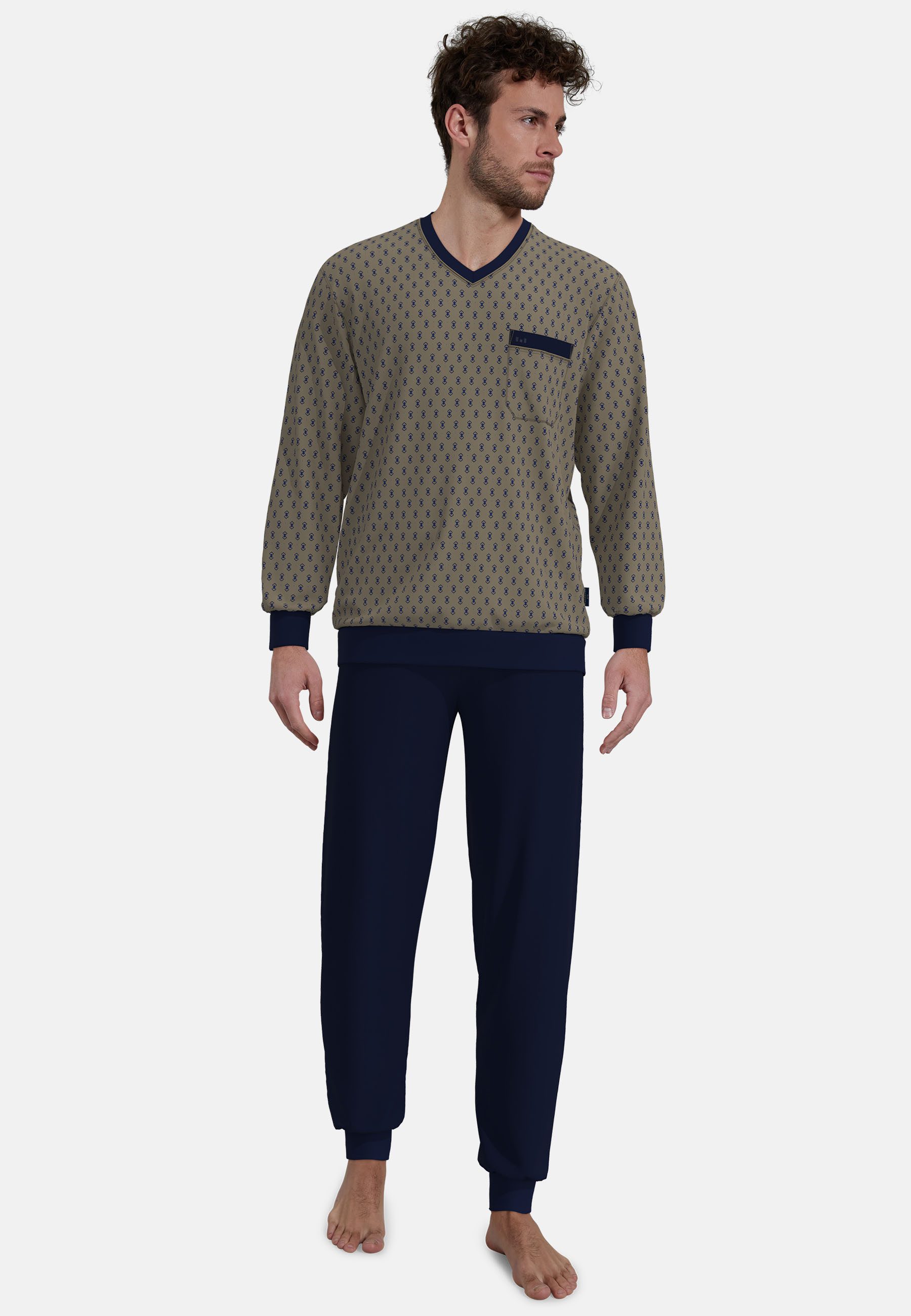 GÖTZBURG Pyjama GÖTZBURG Herren Pyjama braun bedruckt (1 tlg) günstig online kaufen