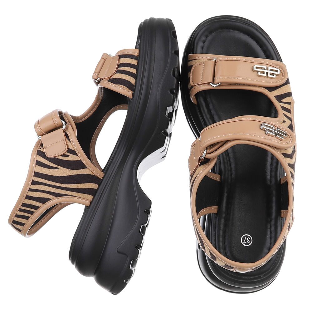 Ital-Design Modische Sandalen mit Klettverschluss und Komfort, Beige Platea günstig online kaufen
