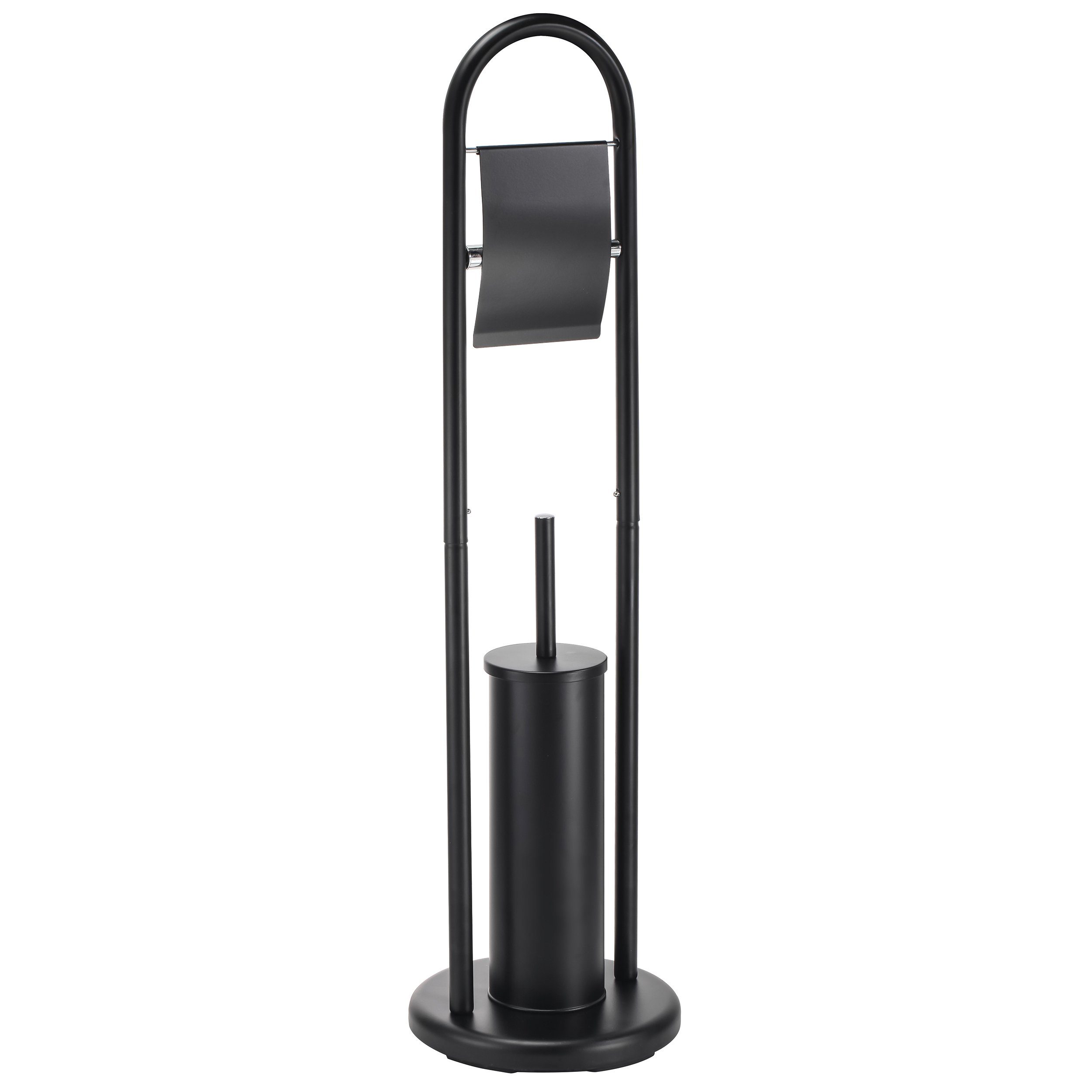 MSV Toilettenpapierhalter ABBY, Kombiniertes Badezimmer Toiletten Standelement 2 in 1: Toilettenbürste und Rollenhalter, herausnehmbarer Innenbehälter, Hygieneabdeckung, Stahl, elegantes matt Finish, schwarz