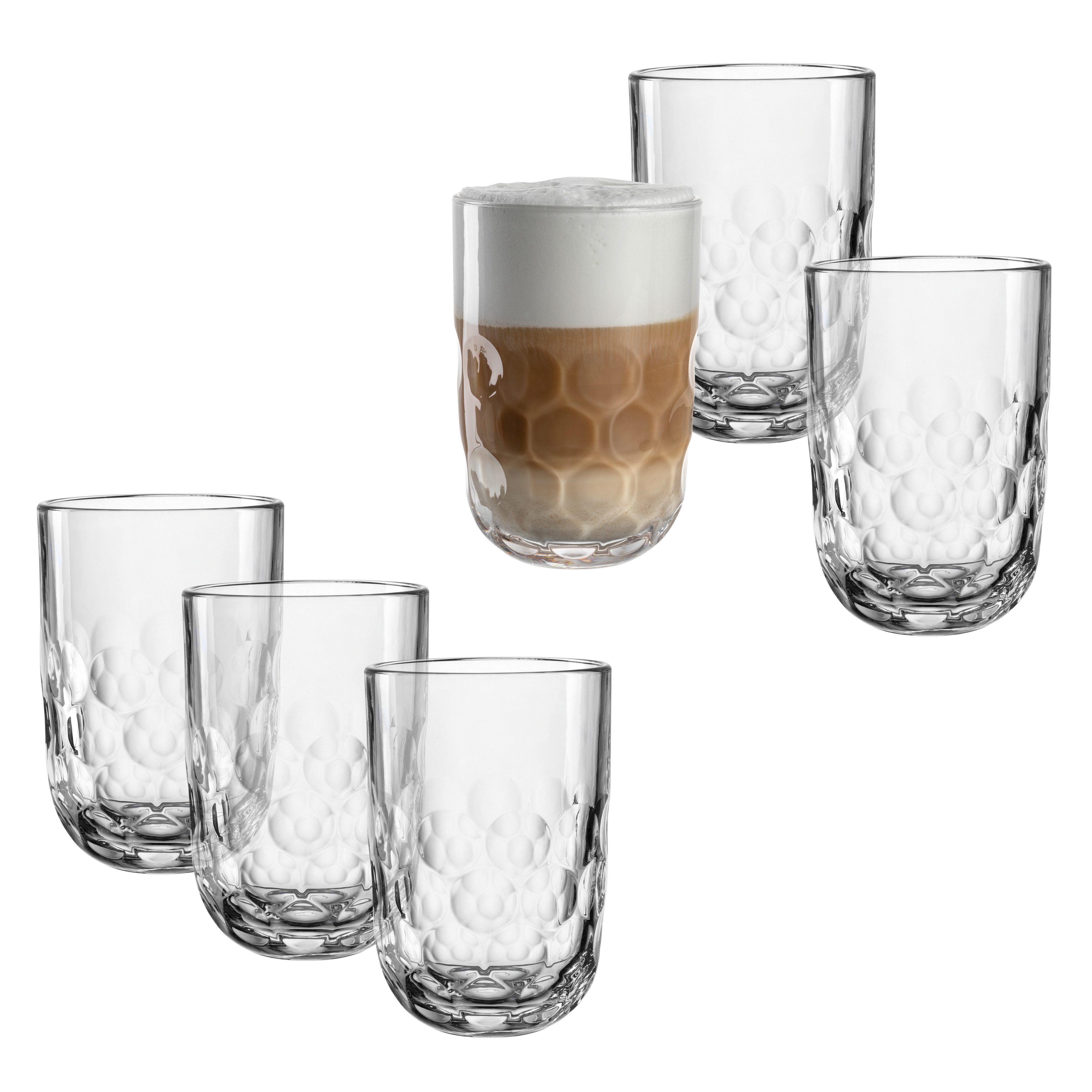 LEONARDO Latte-Macchiato-Glas GOCCE, 380 ml, 6er-Set, 6-tlg., Glas, 1. Variante, mit Tropfenrelief