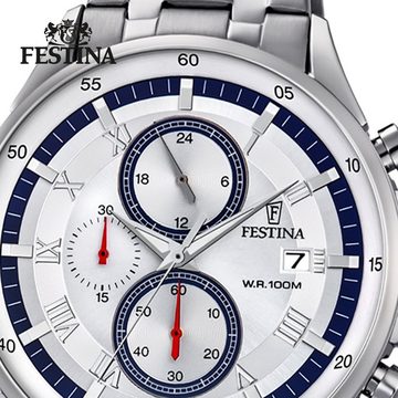 Festina Chronograph Festina Herren Uhr F6853/1 Edelstahl, Herren Armbanduhr rund, Edelstahlarmband silber