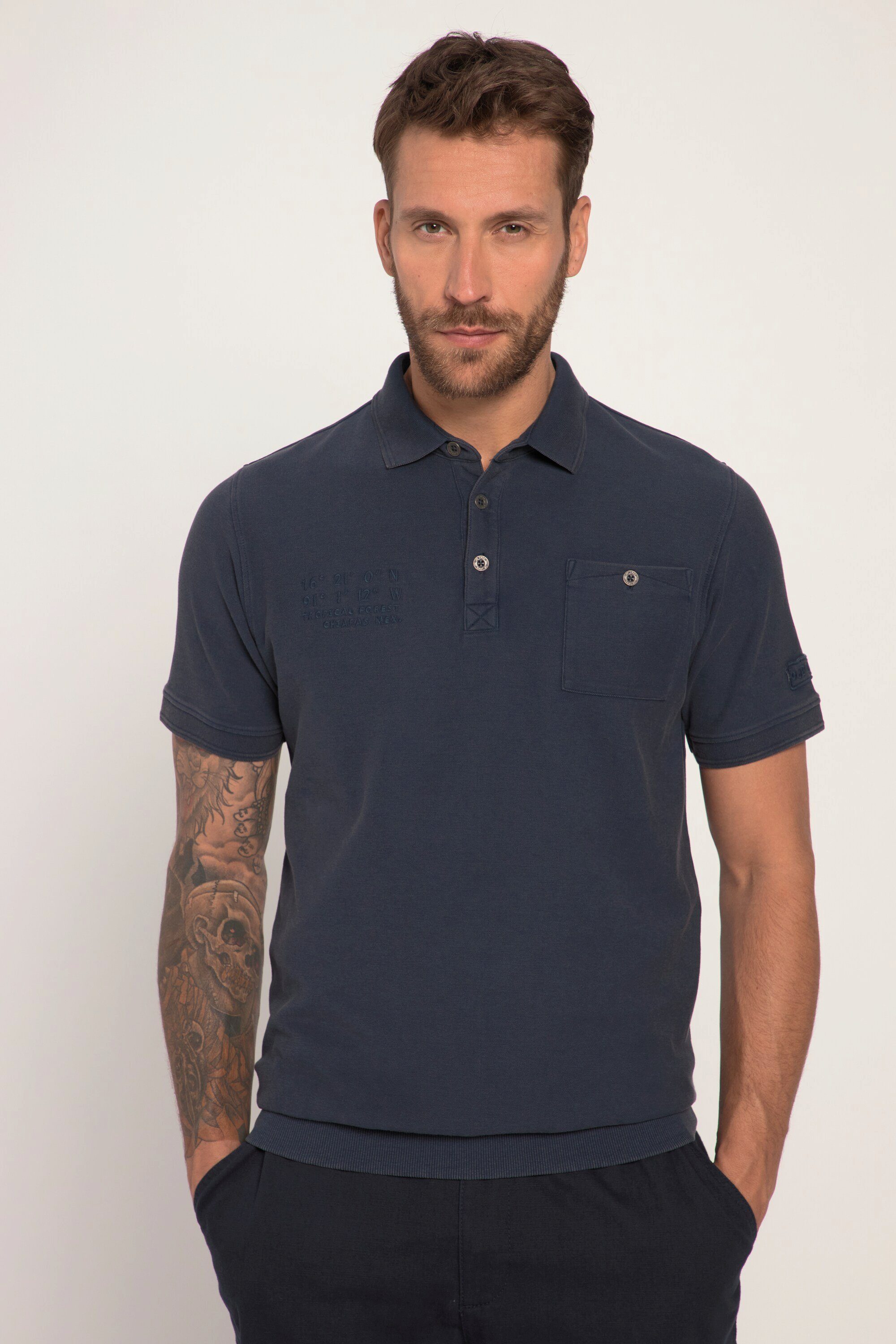 Piqué Bauchfit Poloshirt acid Poloshirt washed mattes nachtblau Halbarm JP1880