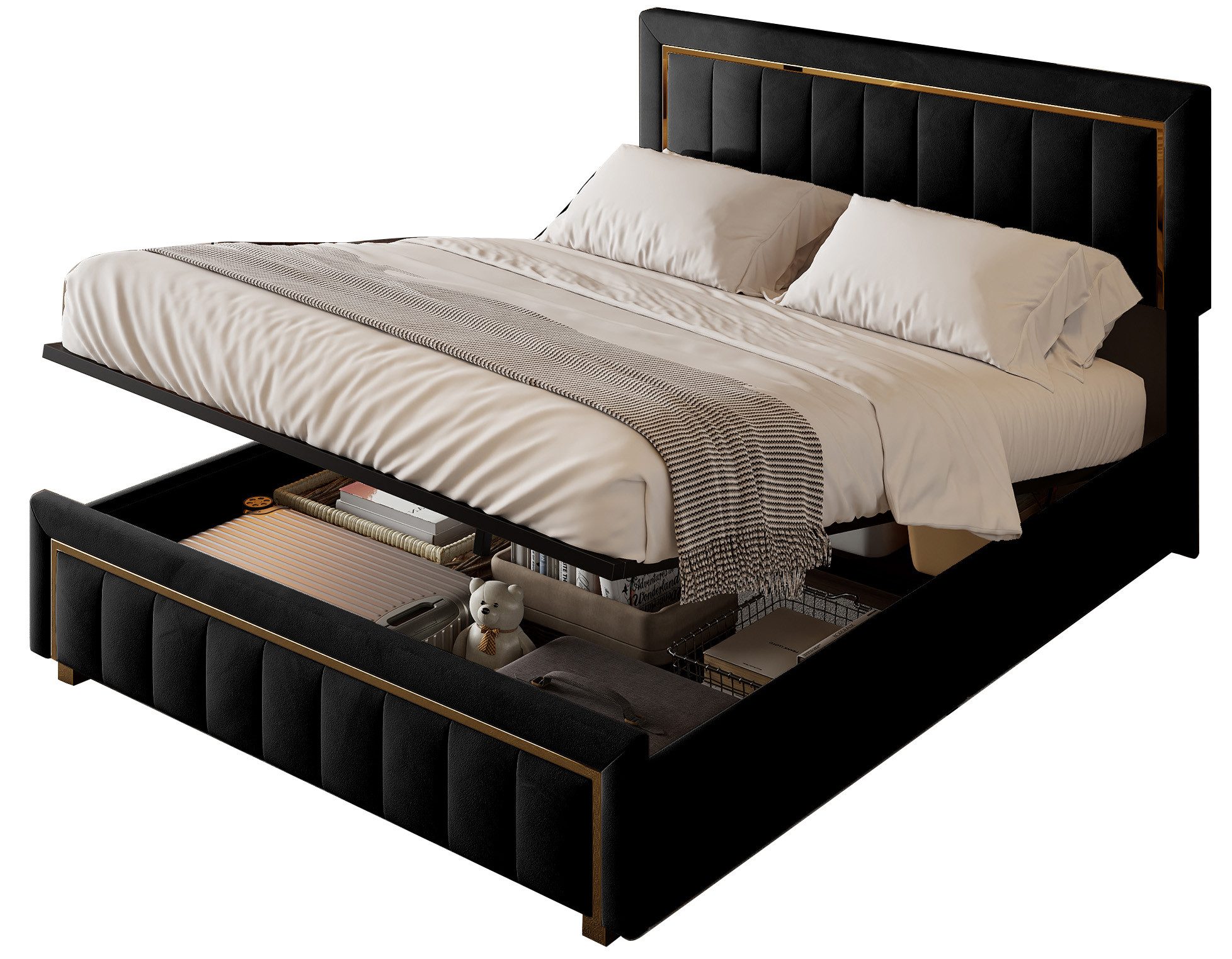 FUROKOY Polsterbett Doppelbett Stauraumbett Hydraulisch anhebbarer günstig online kaufen