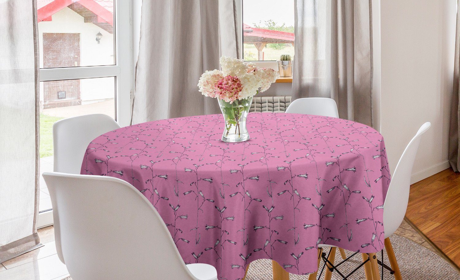 Abakuhaus Tischdecke Kreis Tischdecke Abdeckung für Esszimmer Küche Dekoration, Blumen Kontinuierliche Hand gezeichnete Kräuter