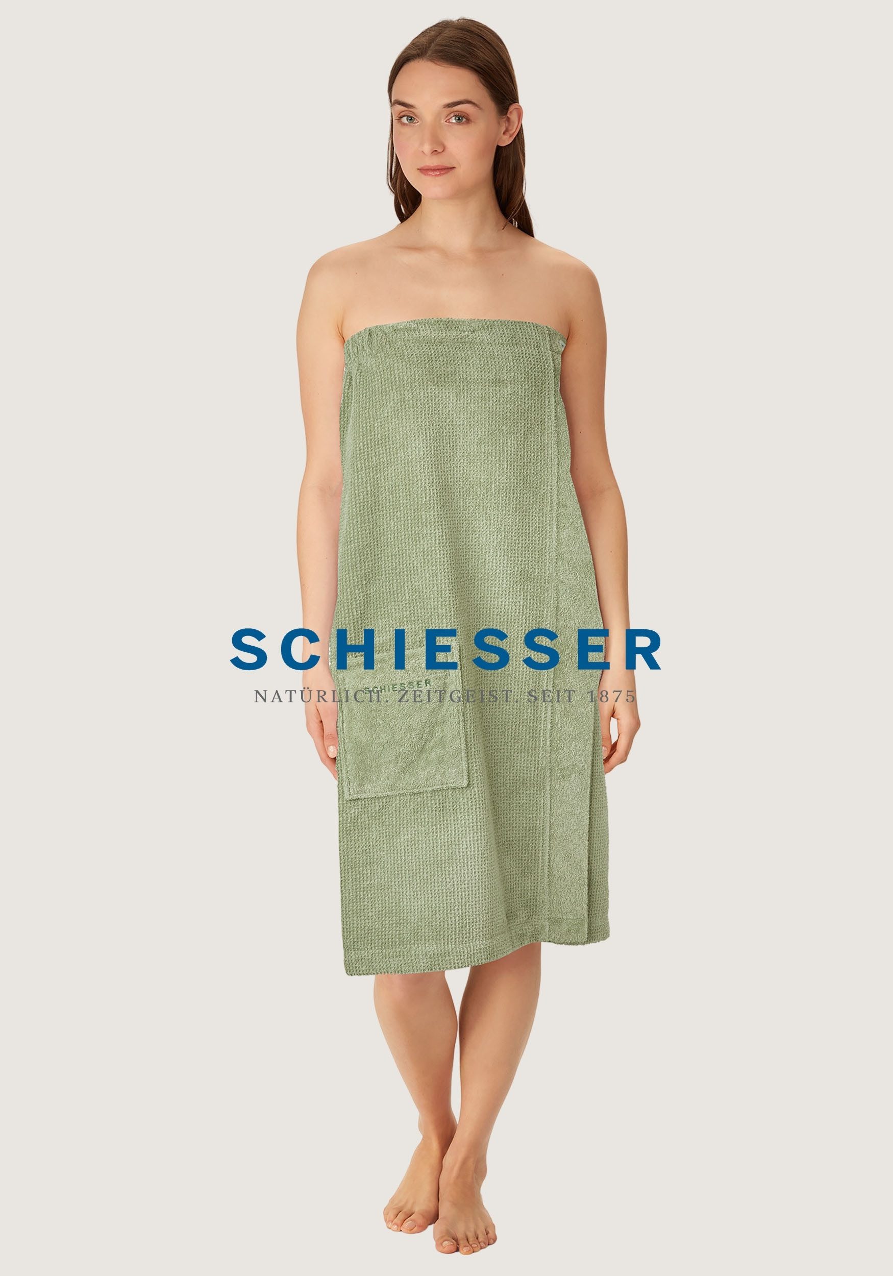 Schiesser Sarong Saunakilt Turin für Damen in angesagter Reiskornoptik, Frottier, Knöpfe, Made in Green