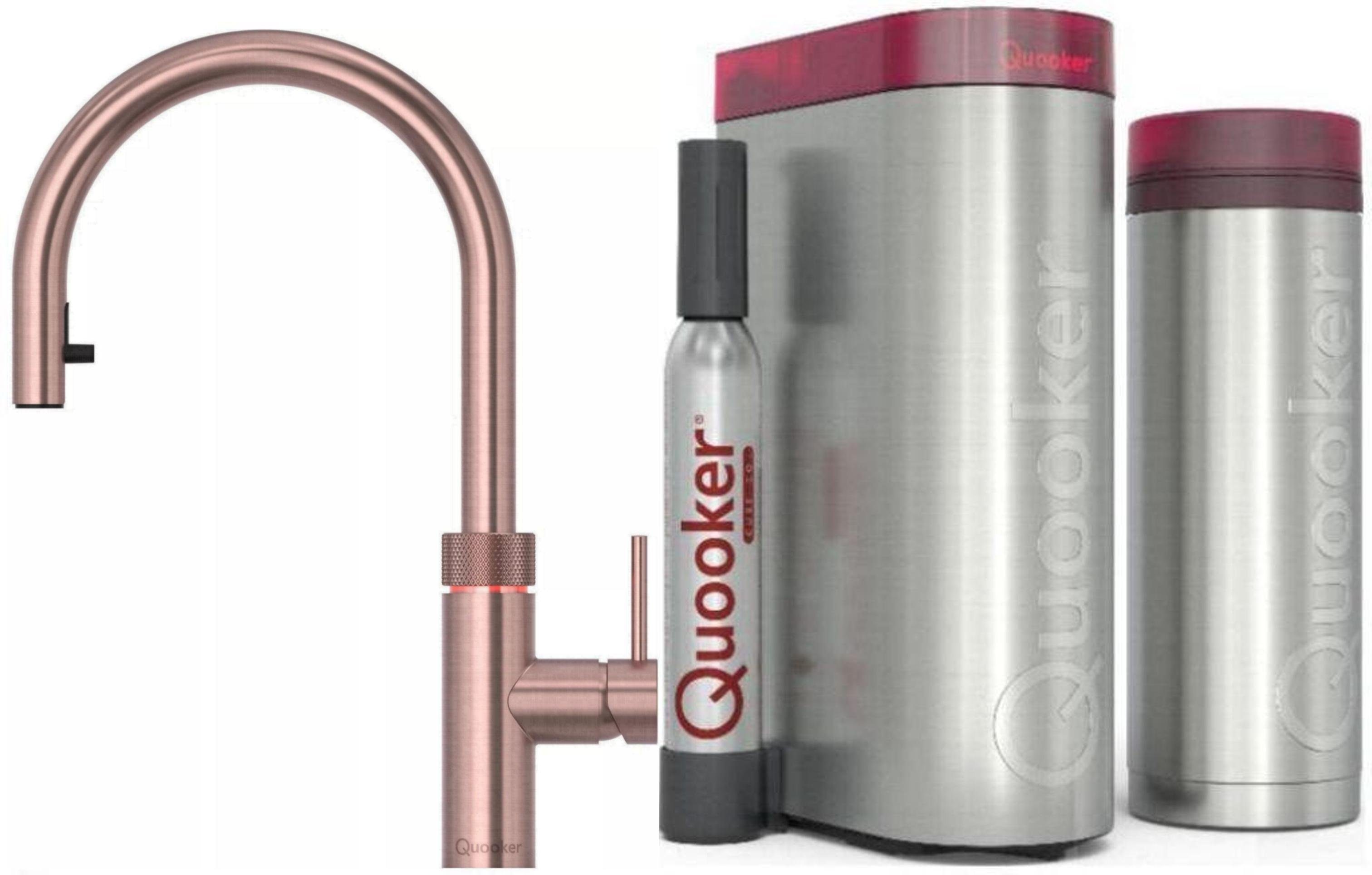 QUOOKER Küchenarmatur QUOOKER FLEX VAQ (3XRCOCUBE) Trinkwassersystem Rose' mit (2-St) Kupfer PRO3 CUBE Zugauslauf Kochendwasserhahn 100°C 2 mit