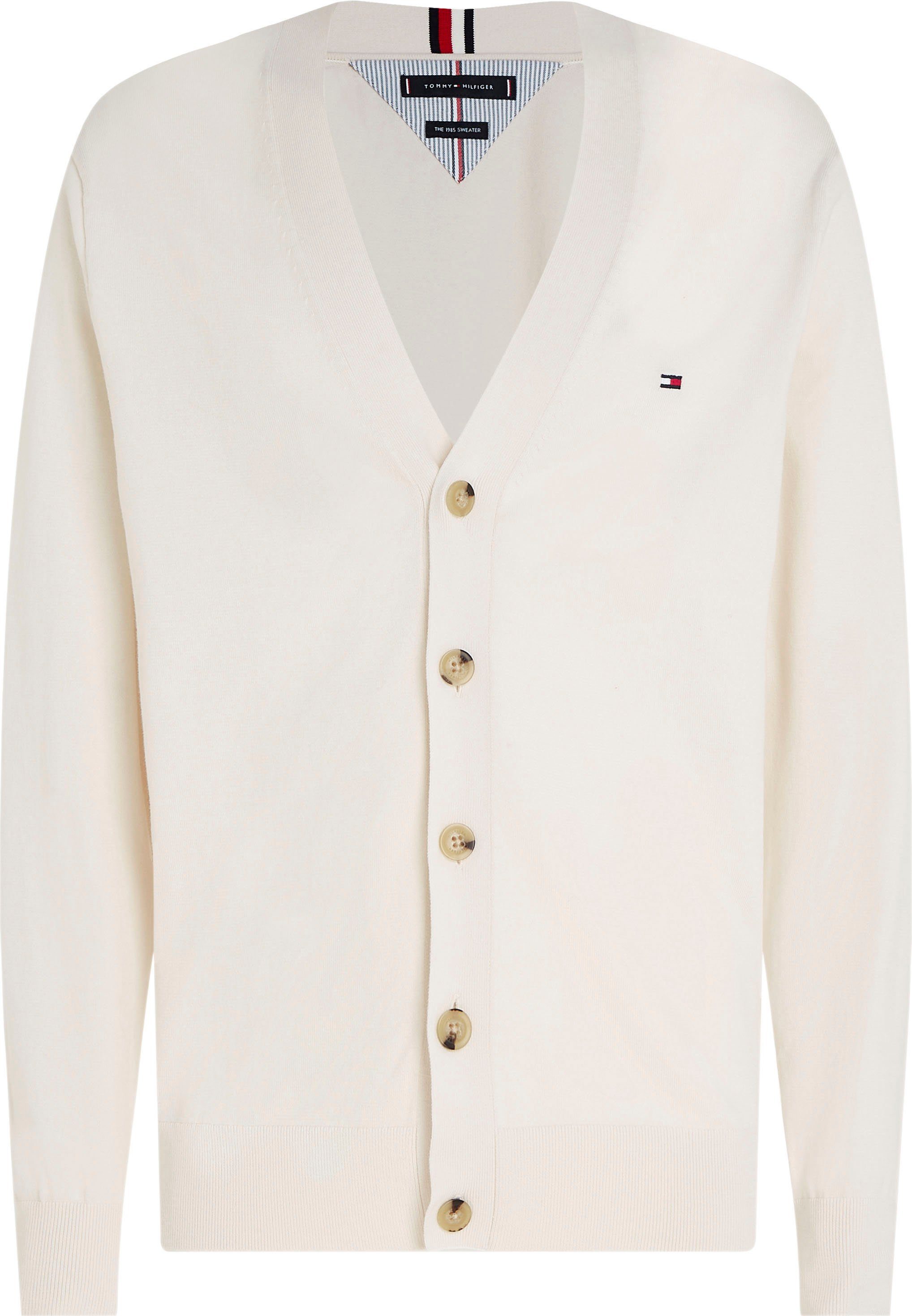 1985 White Hilfiger CARDIGAN mit Sweater Weathered Rippbündchen Tommy