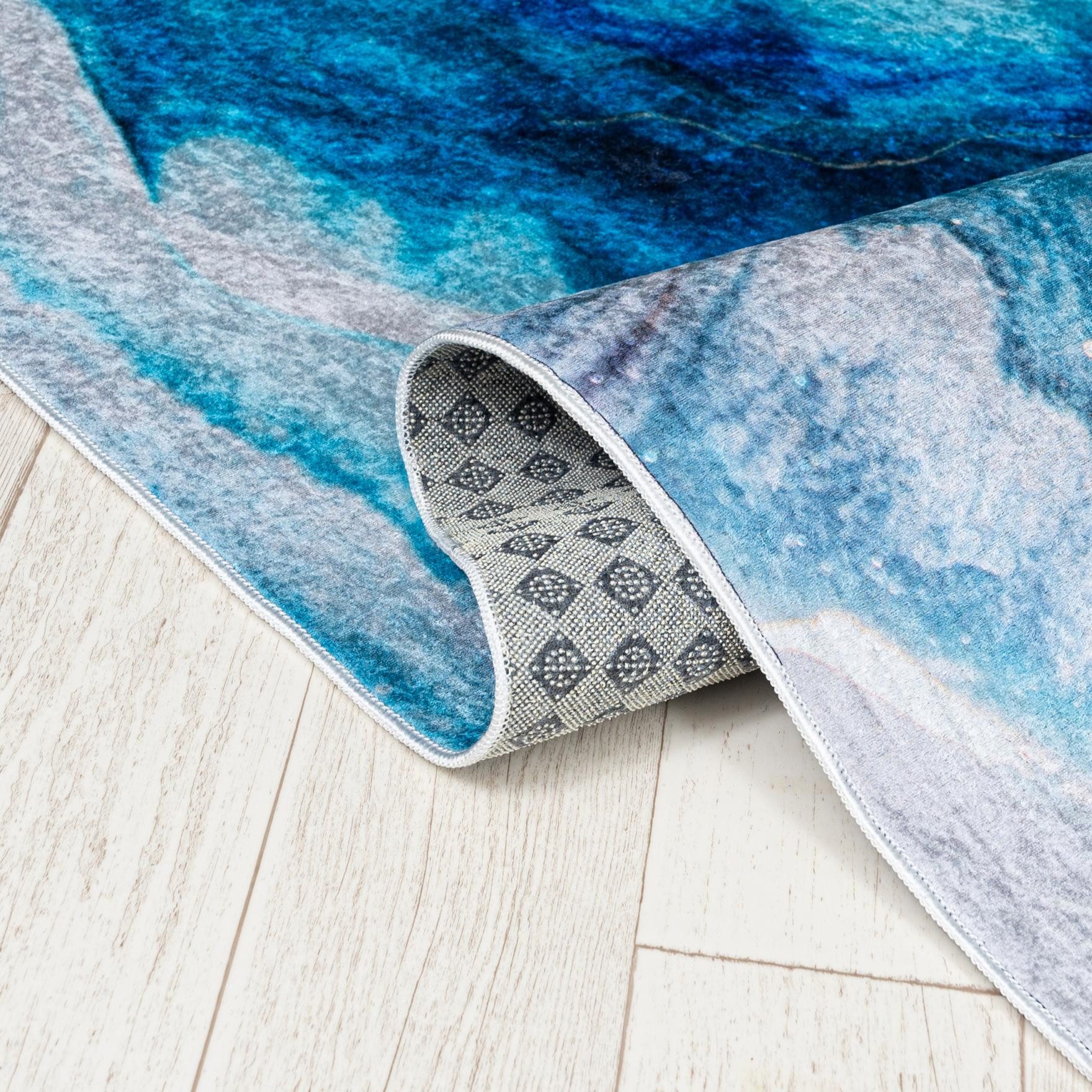 Mazovia Designteppich Modern Glamour Blau Wohnzimmer, Schlafzimmer, Esszimmer, Büro, Fußbodenheizung – Bild 5 von 5
