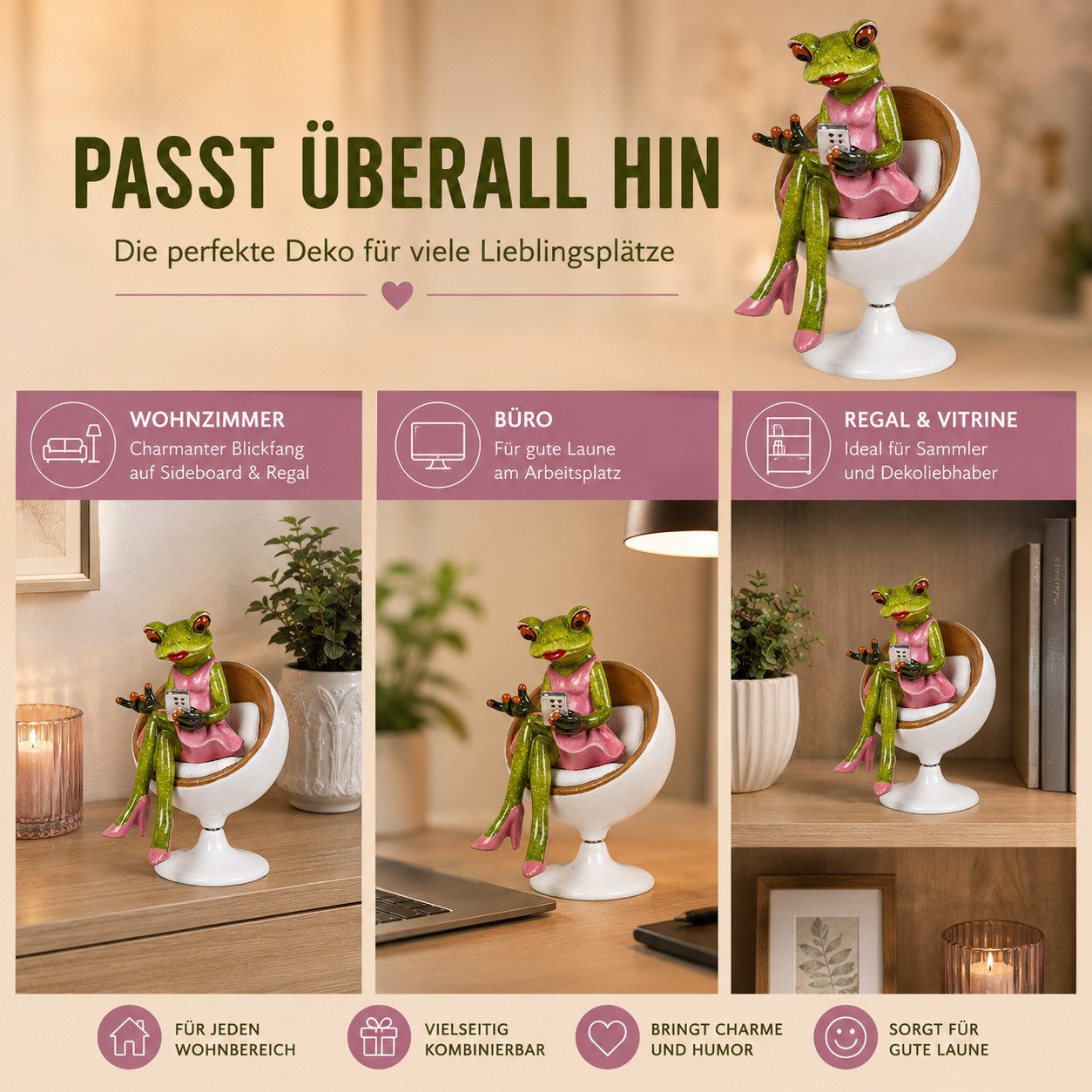 formano Sammelfigur Frosch-Lady mit Handy im Drehsessel 15 cm handbemalte Dekofigur – Bild 4 von 5