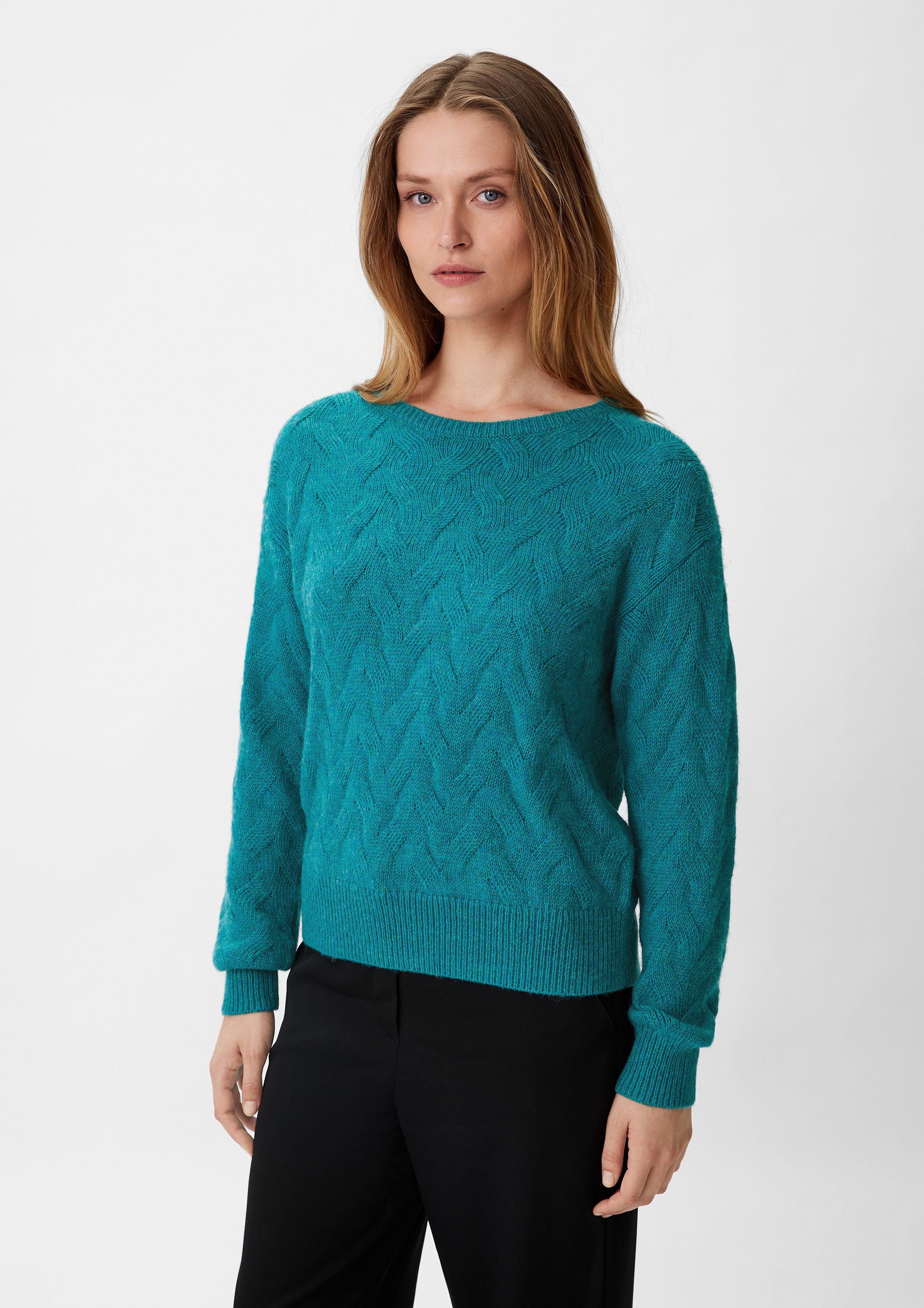 Langarmshirt Strickpullover mit Zopfmuster