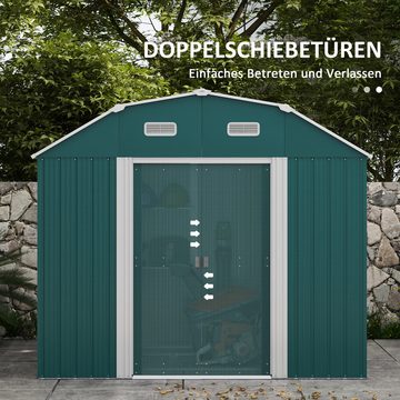 Outsunny Gerätehaus 2,7 m² Geräteschuppen mit UV-Schutz, BxT: 238x132 cm, (Gartenschuppen, 1 St., Gartenschrank), mit Fundament, 238 x 132 x 198,5 cm, Grün