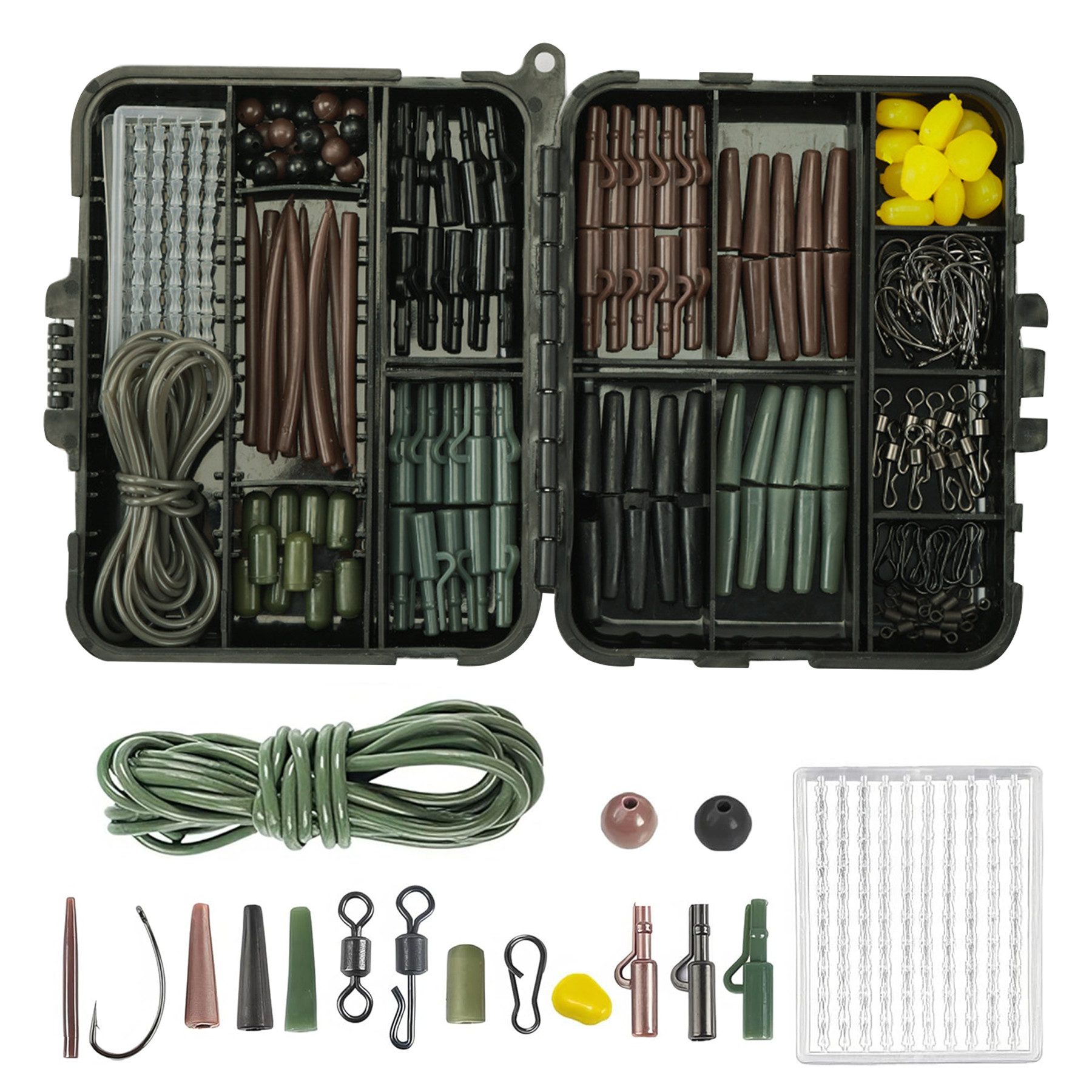 Mutig Angelkoffer 173stk Angelhaken Kit,Karpfen Zubehör Set,inkl. Angelhaken, Maiskorn (Karpfen Zubehör Set,inkl. Angelhaken, Verschiedene Angeln Wirbel Snaps, 173 St., Hochwertiges Korrosionsschutz-Angelset,Sie Angelgeschenke für Angler), 173stk Angelhak
