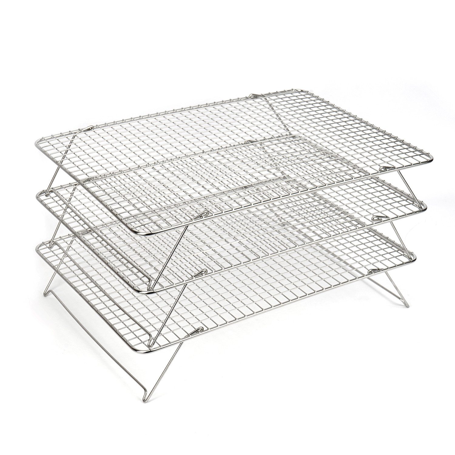 OSTWOLKE Abkühlgitter 3-stöckiges Edelstahl Abkühlgitter 41 x 30 cm - Faltbares Kuchengitter, Platzsparendes Backzubehör für Muffins Kuchen Kekse Plätzchen Brot