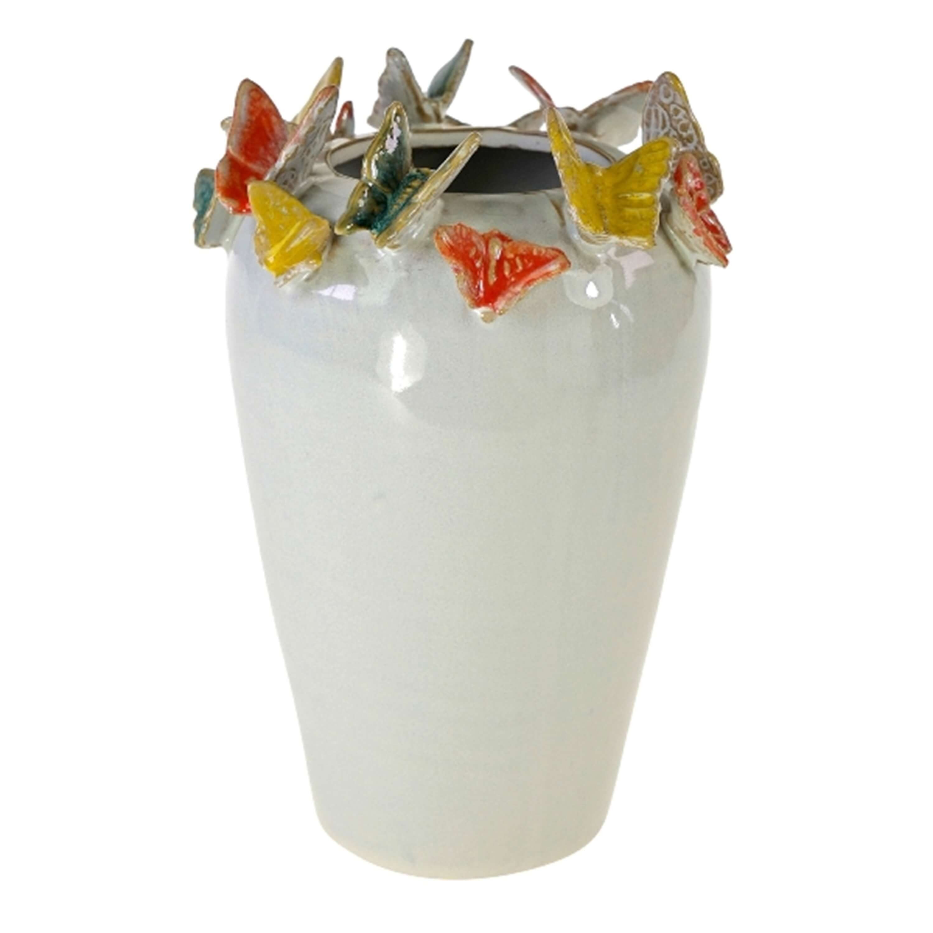 Werner Voß Kugelvase Vase mit Schmetterling Weiß Steingut 22 cm Deko modern stilvoll (1x Vase)