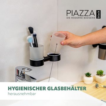 bremermann Zahnputzbecher PIAZZA BLACK - Doppel-Glasbecherhalter, schwarz inkl. Kleber
