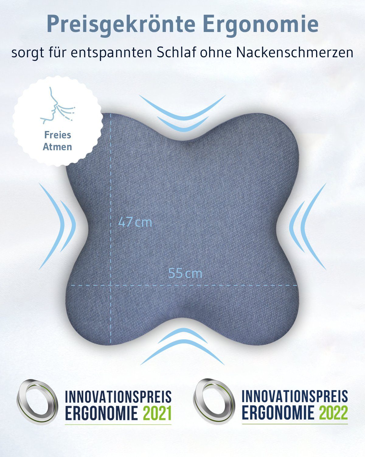 mit Anthrazit Ergonomisches Third Life Seitenschläferkissen ACAMAR, Visco-Kopfkissen schnelltrocknendem Thermo-Bezug of