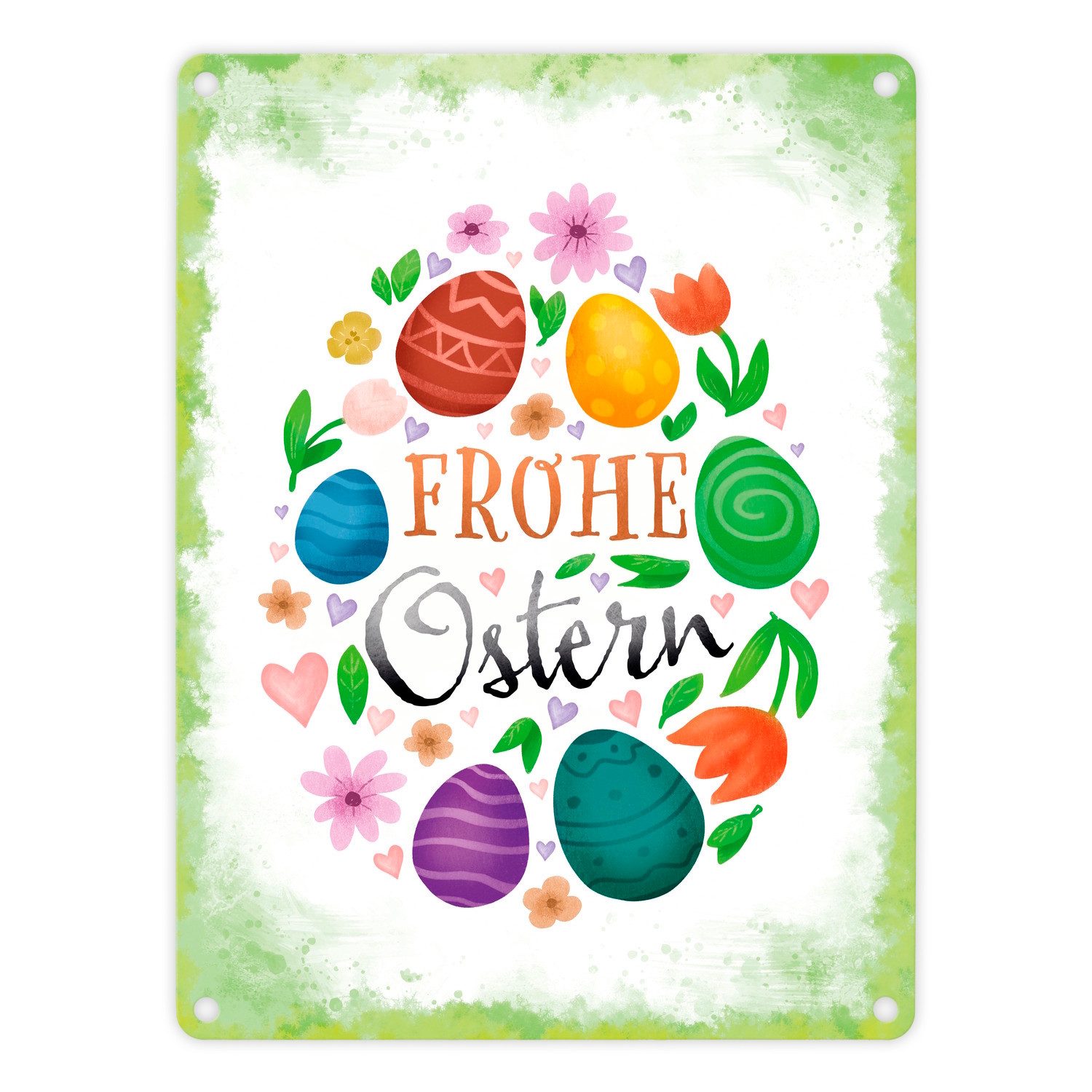 speecheese Metallschild Frohe Ostern Metallschild in 15x20 cm mit Frühlingsmotiven