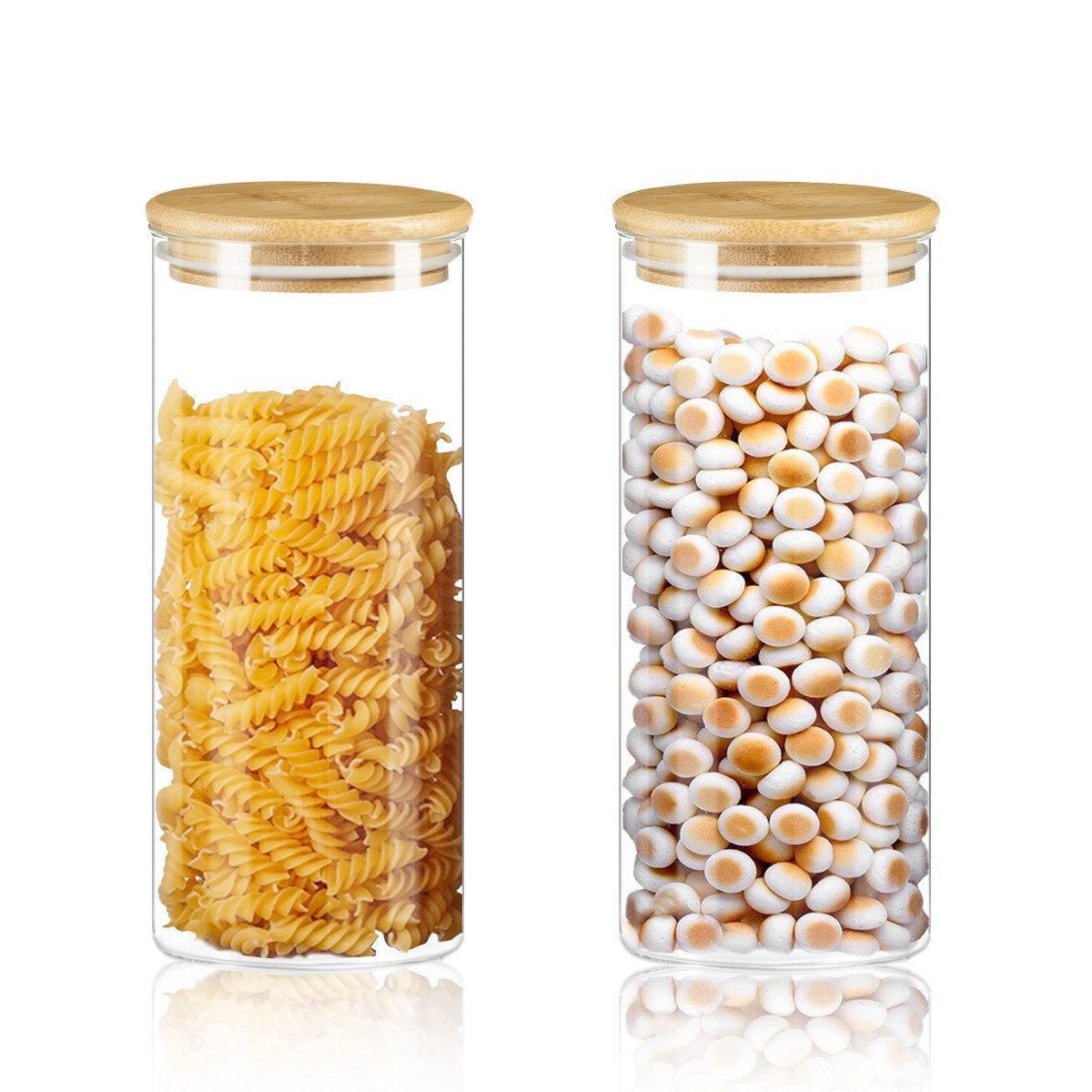 ibettertec Vorratsglas Vorratsglas Gewürzbehälter Set Vorratsdosen Set Ø 8.5 cm x 20 cm, (2-tlg), 1000ml Aufbewahrung Küche Lebensmittel aus Glas mit Bambusdeckel