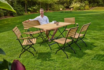 LC Garden Gartentisch Wimbledon Esstisch 120x80cm Teakholz schwarz klappbar Biergartentisch (Spar-set, 1 Tisch), Breite 120, klappbar, platzsparend, Teakholz-Tischplatte