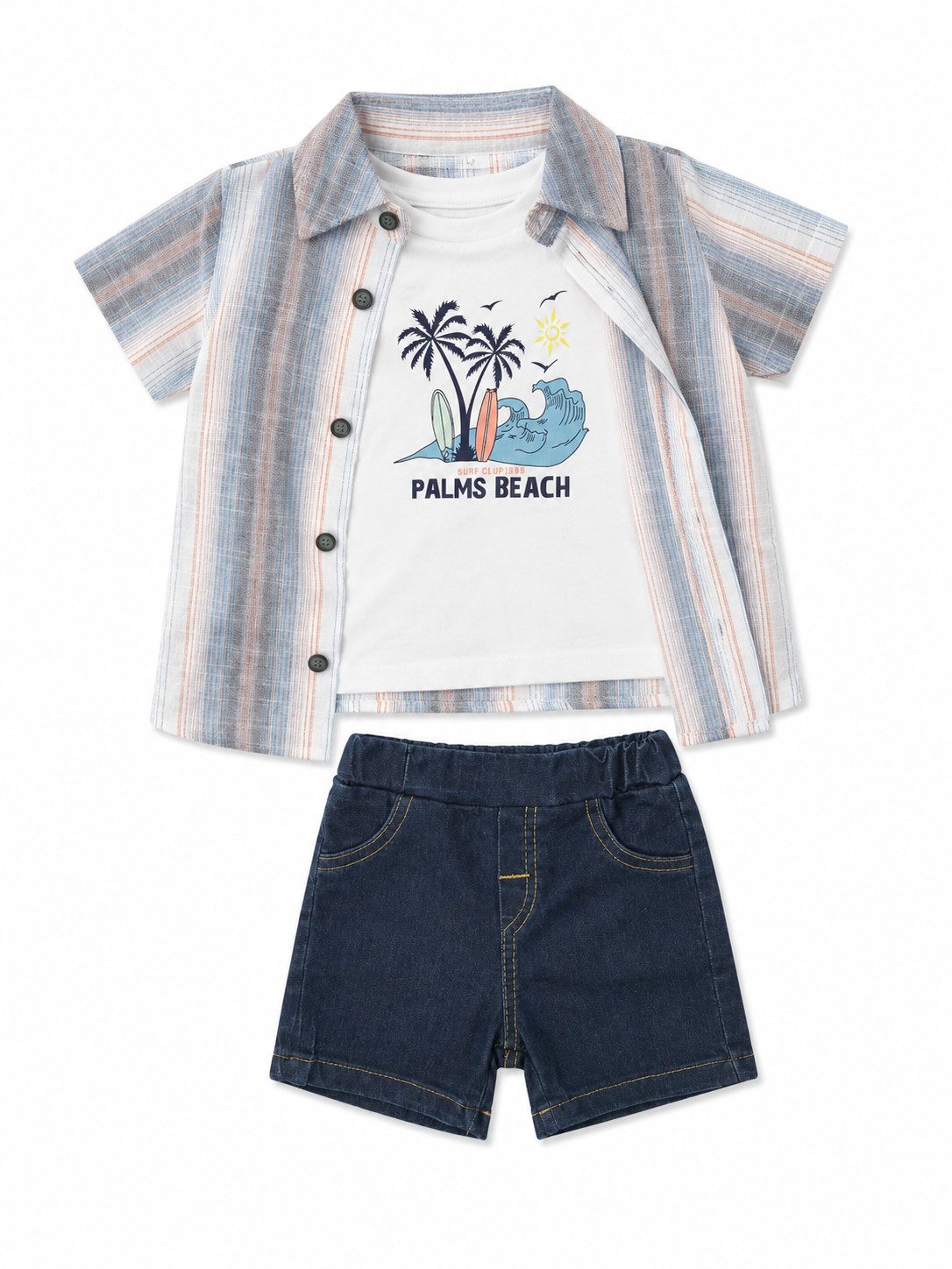 Lorey Medtec Freizeitanzug Jungen Sommer Set 3-teilig mit Hemd, Shirt & Shorts, 100% Baumwolle (Hemd + Shirt + Shorts)