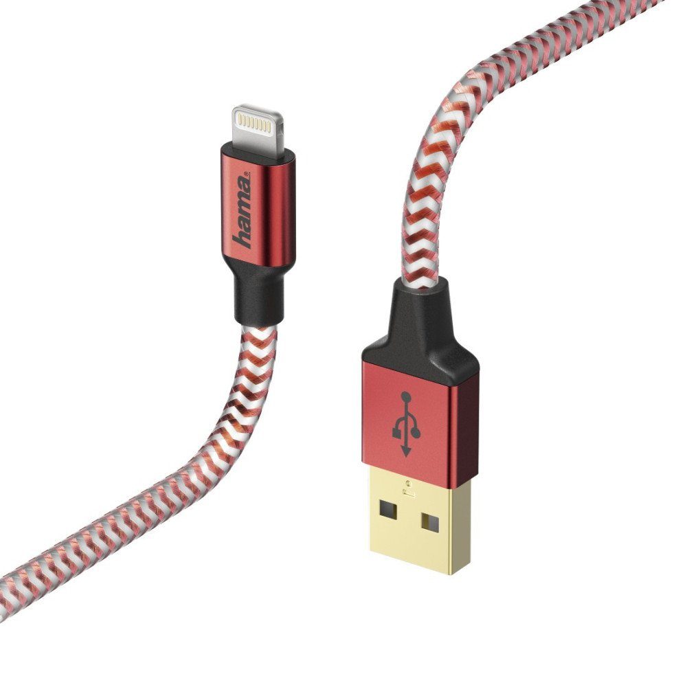 Hama Lade-/Datenkabel "Reflective", Lightning, 1,5 m, Rot (00178299) USB-Kabel