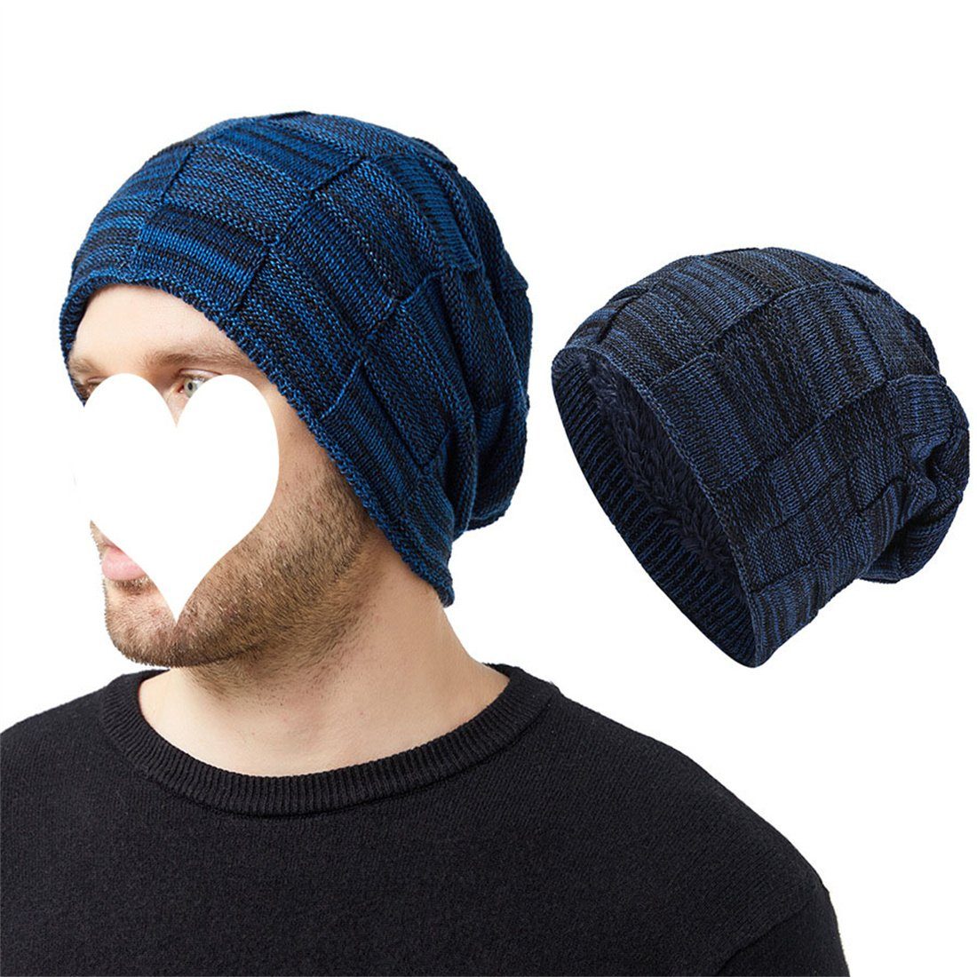 Outdoor-Pullover-Mütze gefütterte Unisex-Winter-Strickmütze, Strickmütze DÖRÖY blau Warme