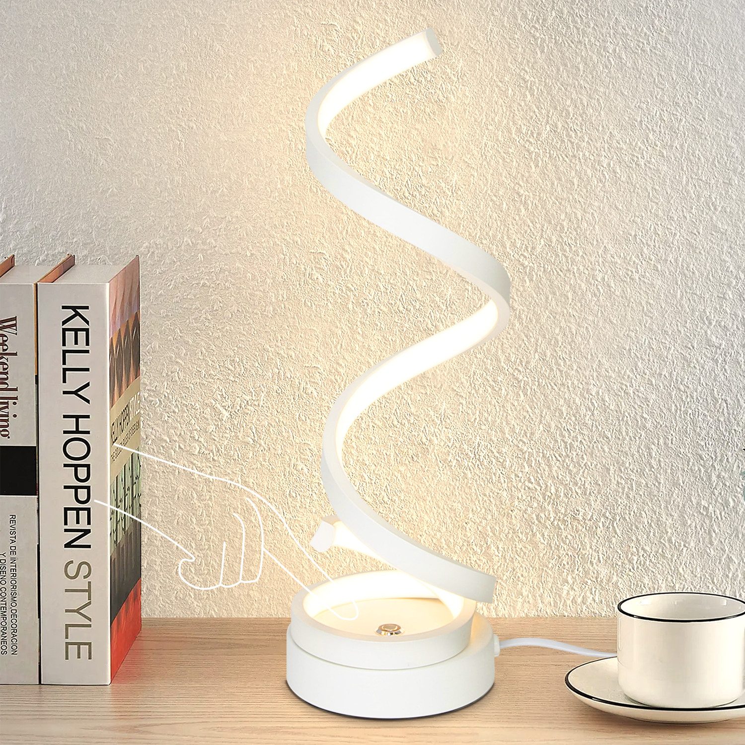 Nettlife LED Tischleuchte Touch Schwarz Modern Tischlampe 12W Nachttischlampe Spiral Bettlampe, Touch Dimmbar, LED fest integriert, Warmweiß, Neutralweiß, Kaltweiß, 12W, mit 1,6M Kabel, für Schlafzimmer Wohnzimmer Büro