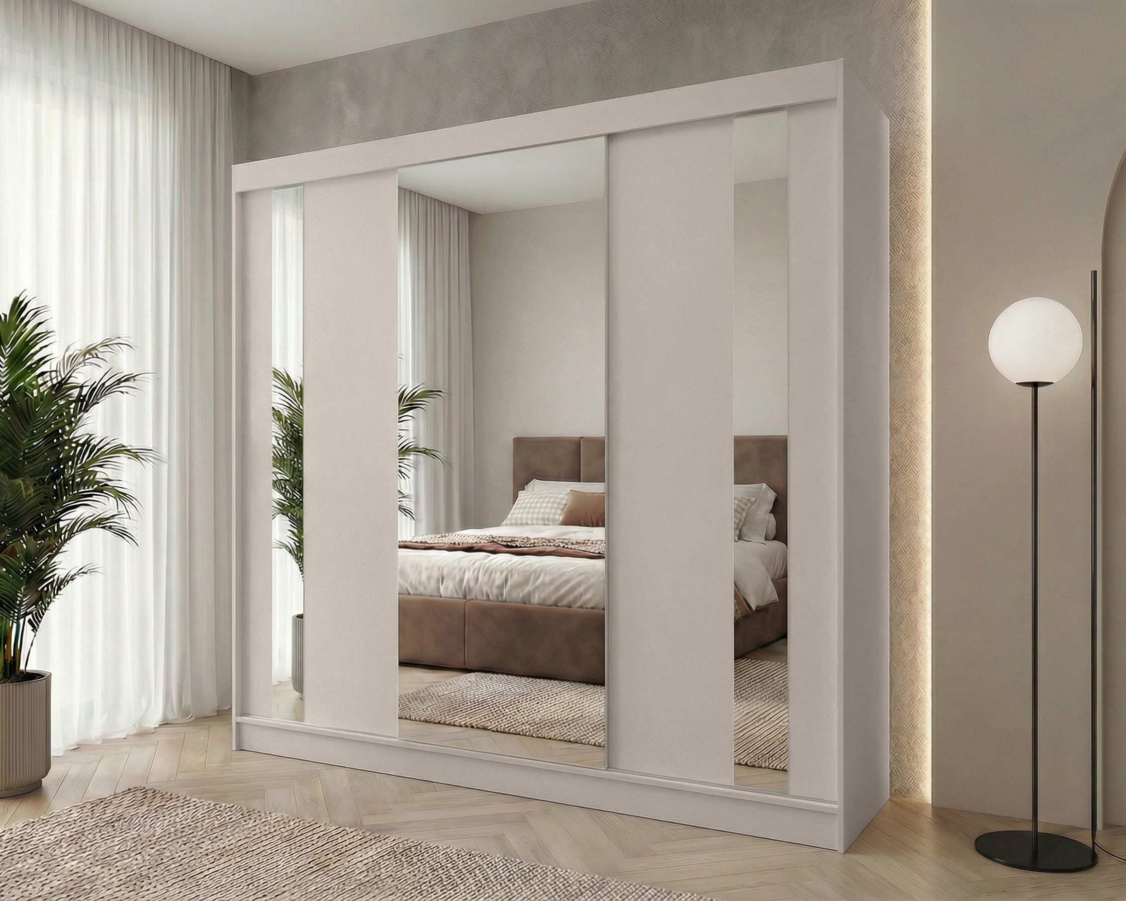 Beautysofa Schwebetürenschrank Gaja (weiß, schwarz, graphit, artisan, Kaschmir Farbe) mit Schubladen, Spiegeln und Kleiderstange