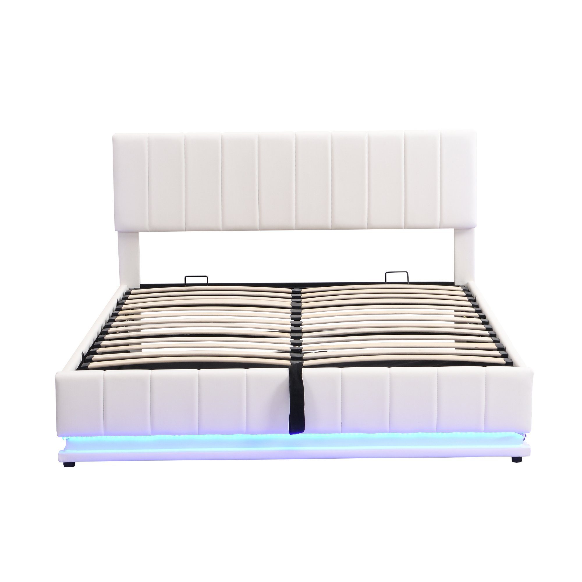 Boxspringbett (LED Hydraulisches Bett mit Bettkasten und Lattenrost), Polsterbett Stauraumbett 160x200 cm, Kunstleder