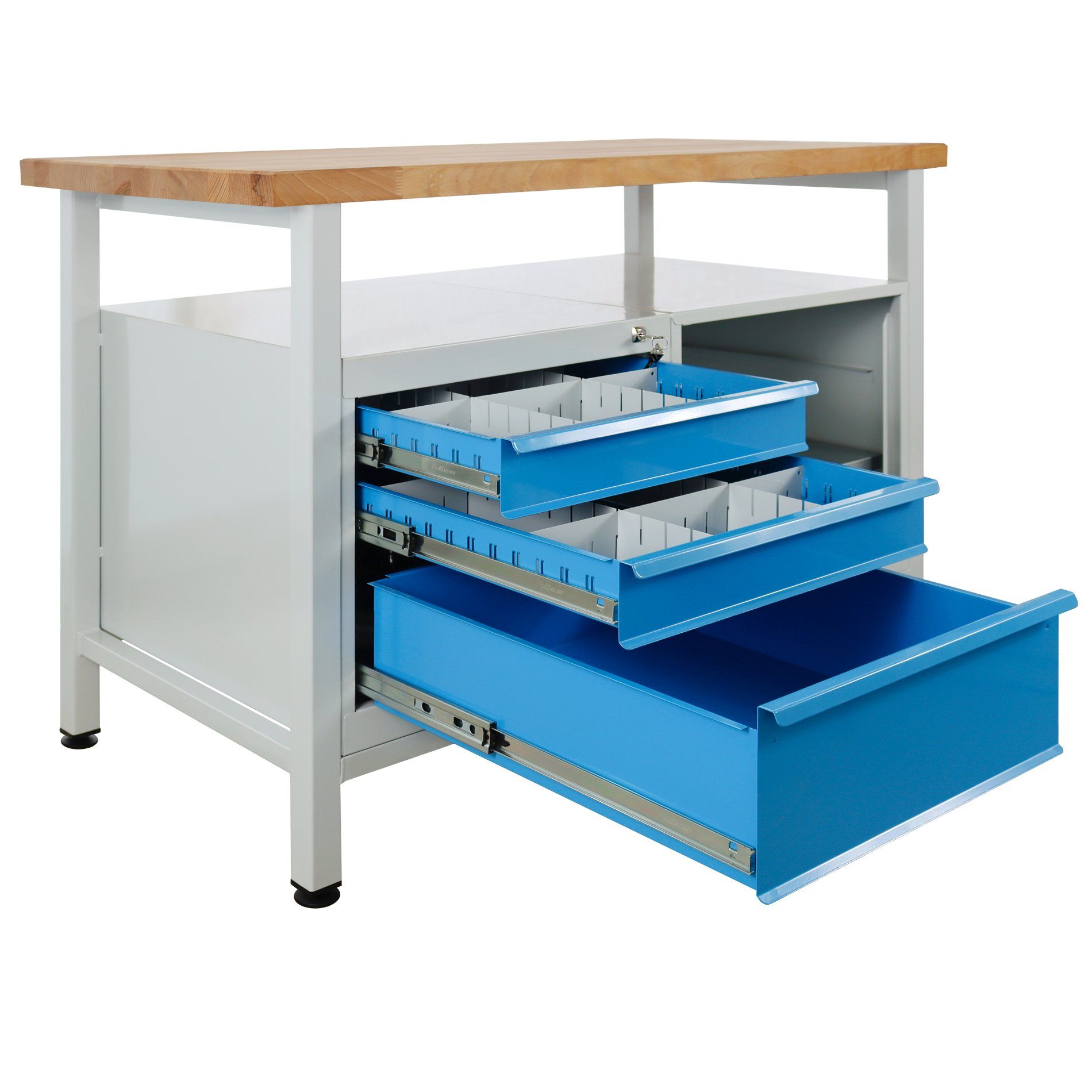 ADB Werkbank Werktisch mit 3 Schubladen und ein Regalteil 1200x600x840 mm
