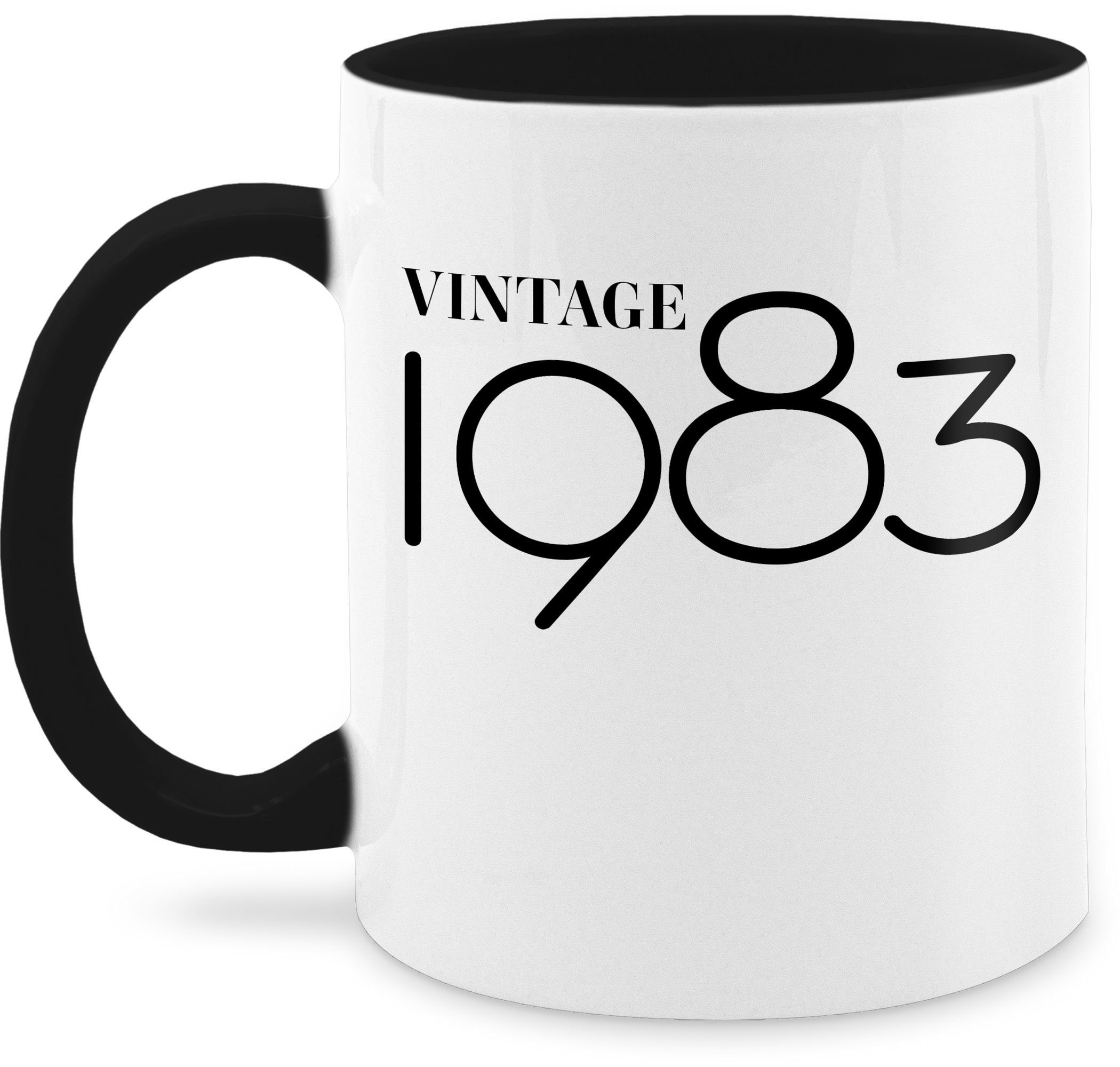 Vintage Tasse Keramik, Tasse 40. Geburtstag Shirtracer 1983 schwarz, Schwarz 1