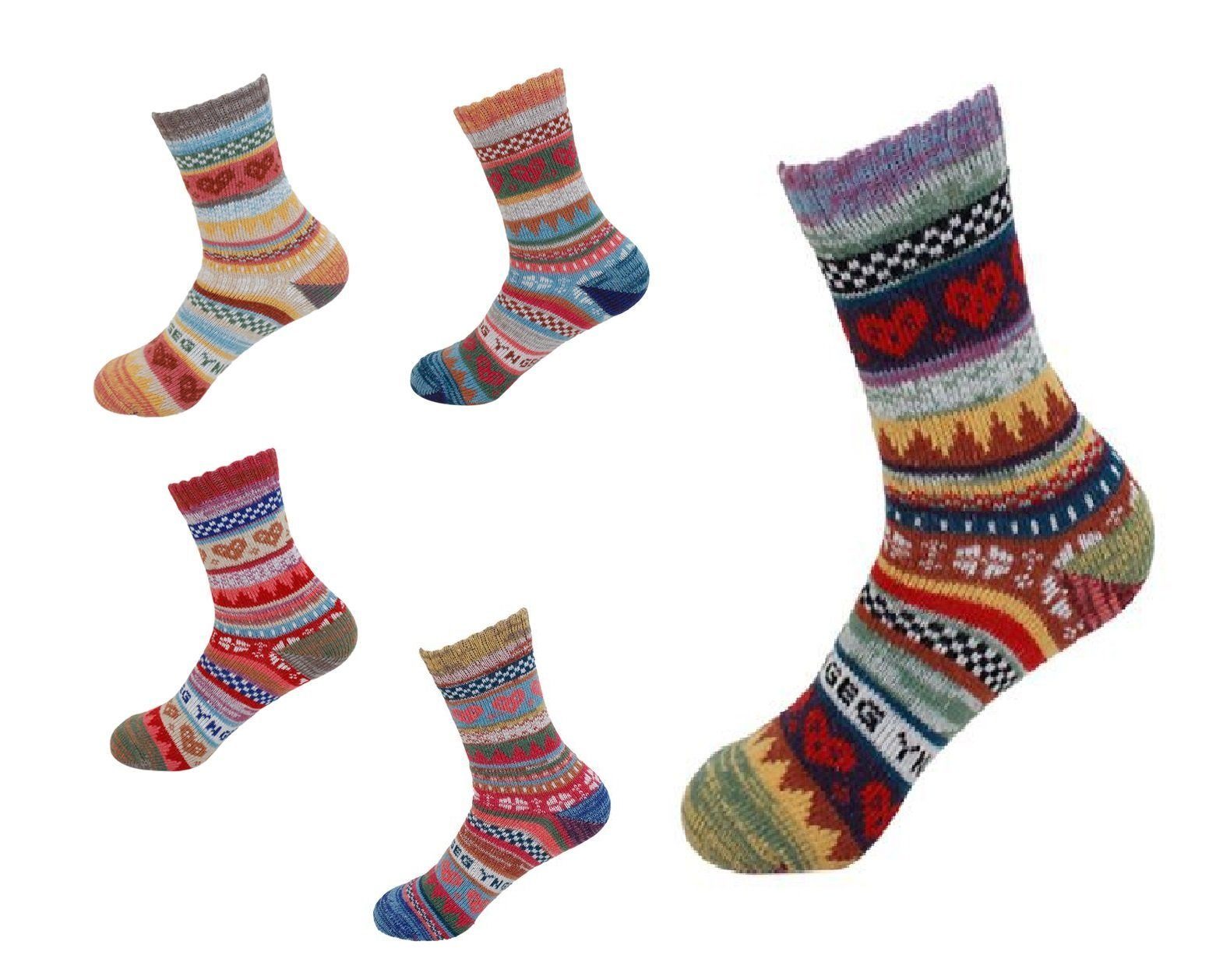 Markenwarenshop-Style Freizeitsocken Hippie Style Bunte Носки Strümpfe 3 Paar Wollsocken Gr. 39-42