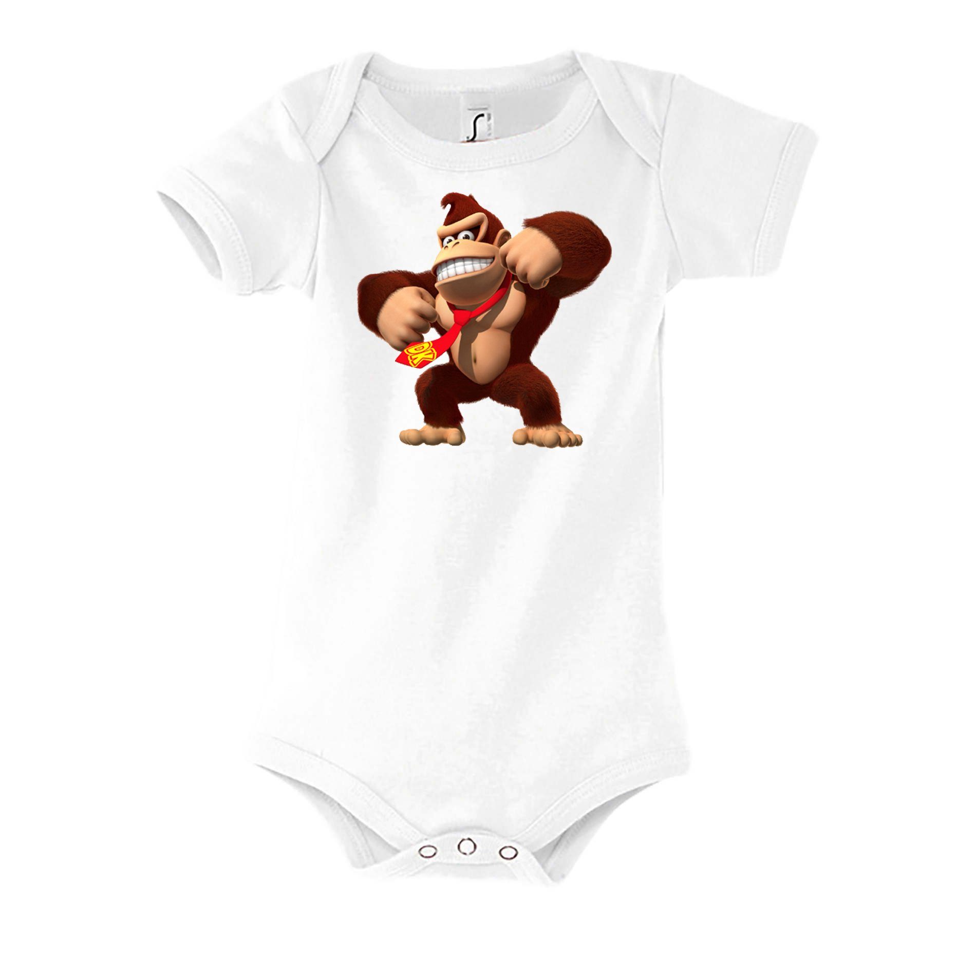 Blondie & Brownie Strampler Kinder Baby Donkey Kong Gorilla Affe Nintendo mit Druckknopf Weiß
