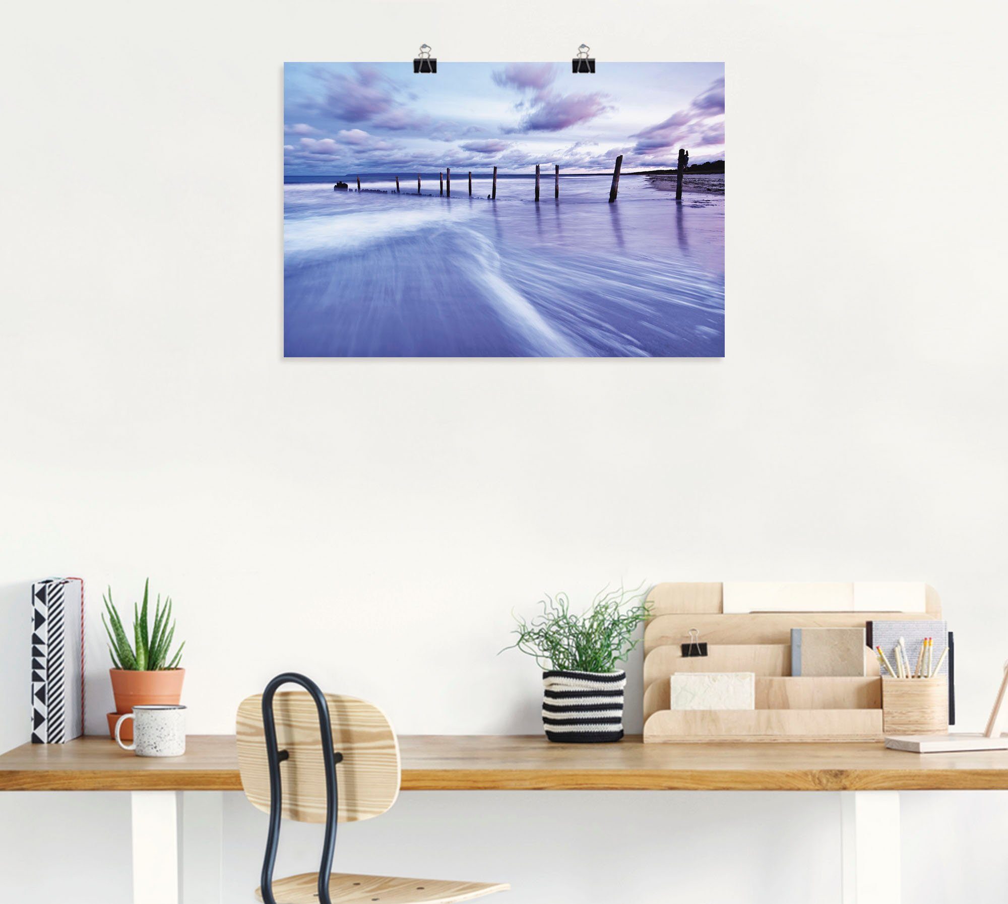 Artland Wandbild Holzstangen am Ostseestrand Seebilder Größen Abendlicht, Leinwandbild, St), oder Alubild, Wandaufkleber in versch. (1 im Poster als