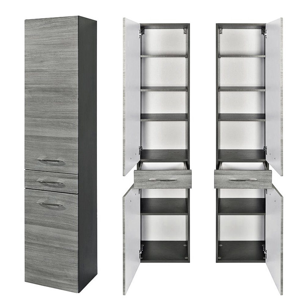 Lomadox Hochschrank FLORIDO-03 Eiche rauchsilber, graphitgrau, B x H x T: ca. 40 x 180 x 35 cm