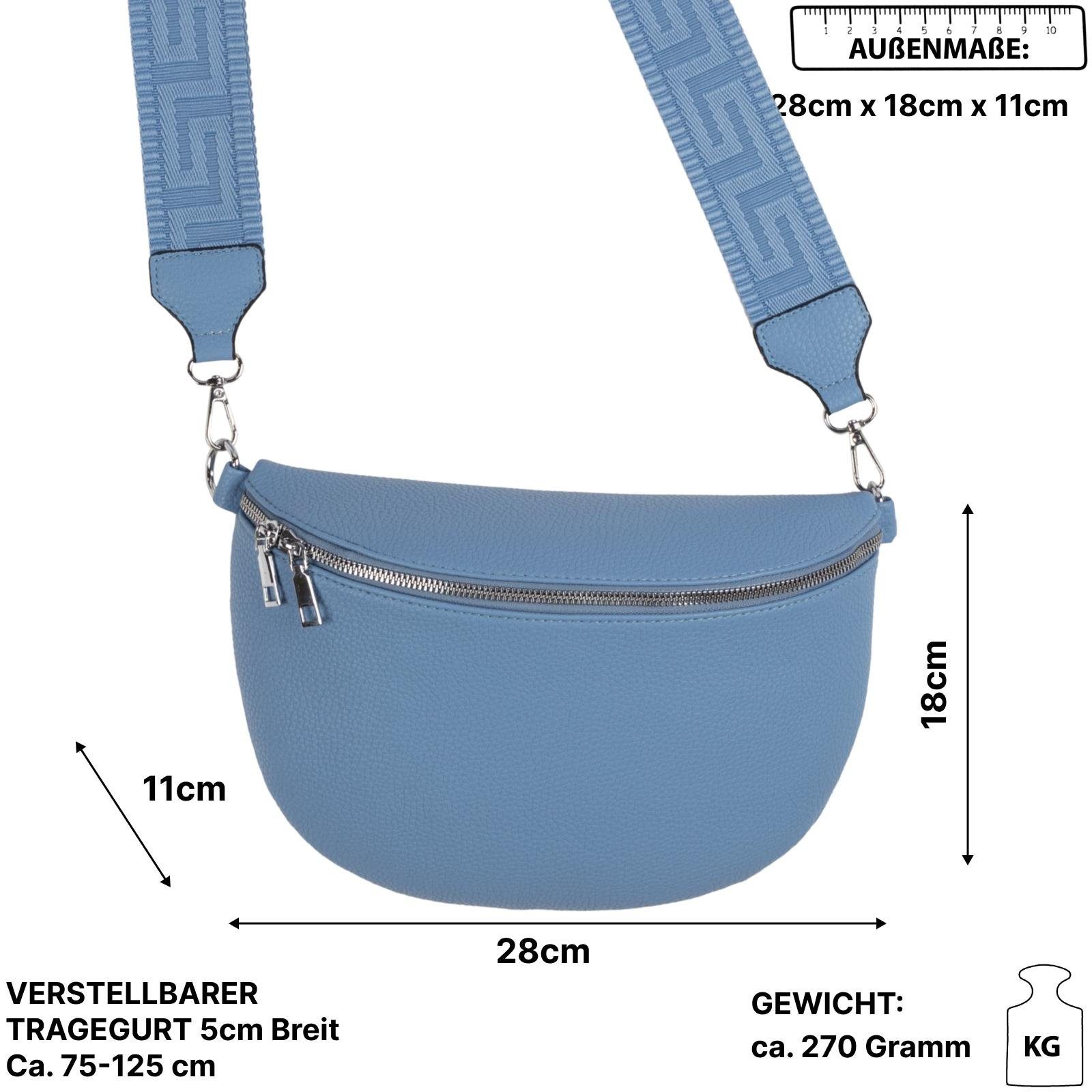 EAAKIE Gürteltasche Bauchtasche als XL Kunstleder CrossOver, Italy, Hüfttasche Umhängetasche tragbar Crossbody-Bag Umhängetasche SKY-BLUE Schultertasche