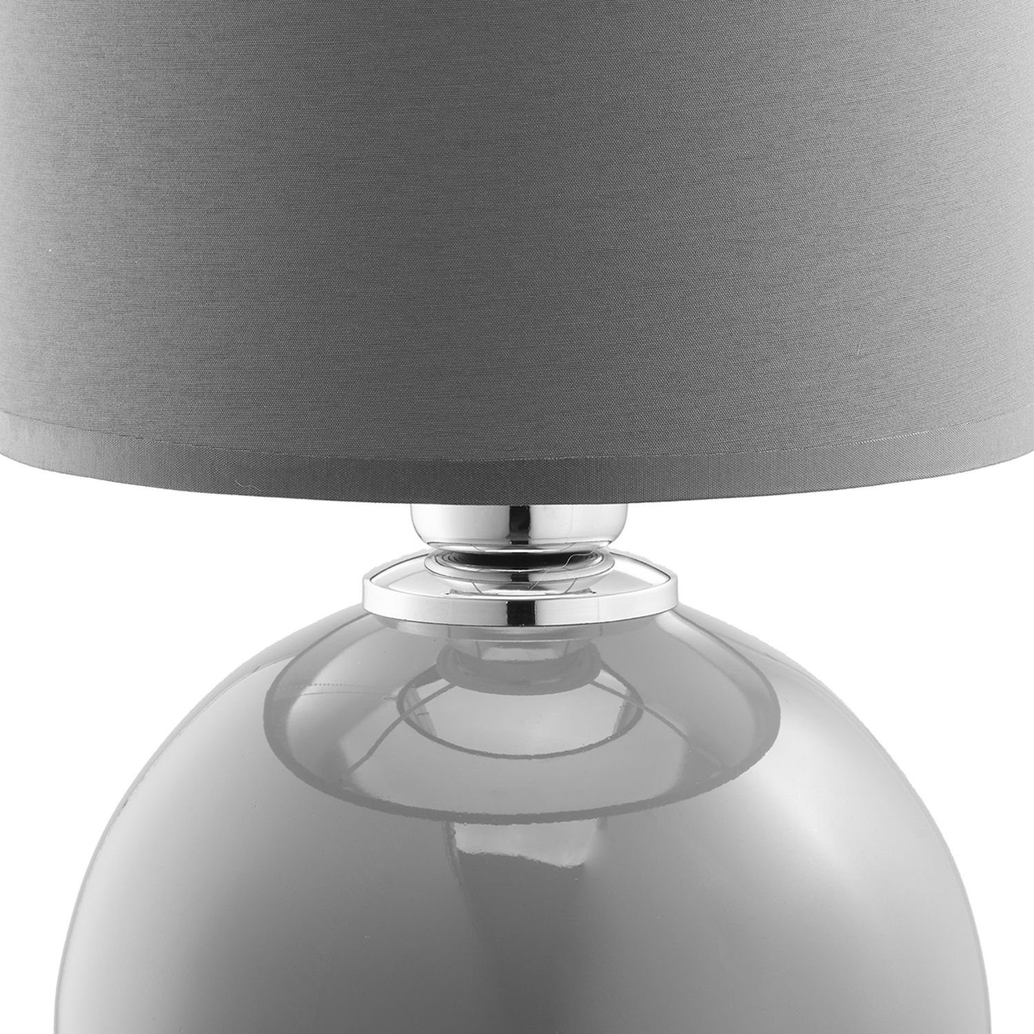 cm Glas Grau ohne AMADO, 36 Leuchtmittel, Stoff Tischleuchte Wohnzimmer Tischleuchte Schlafzimmer Nacht E27 Licht-Erlebnisse