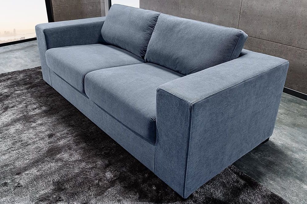 LebensWohnArt Sofa Lounge-Sofa NICE 220cm blau Cord Federkernpolsterung