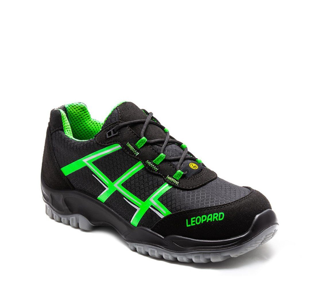 LEOPARD Sicherheitsschuhe S1 schwarz/grün ESD Sicherheitsschuh Electro Static Discharge