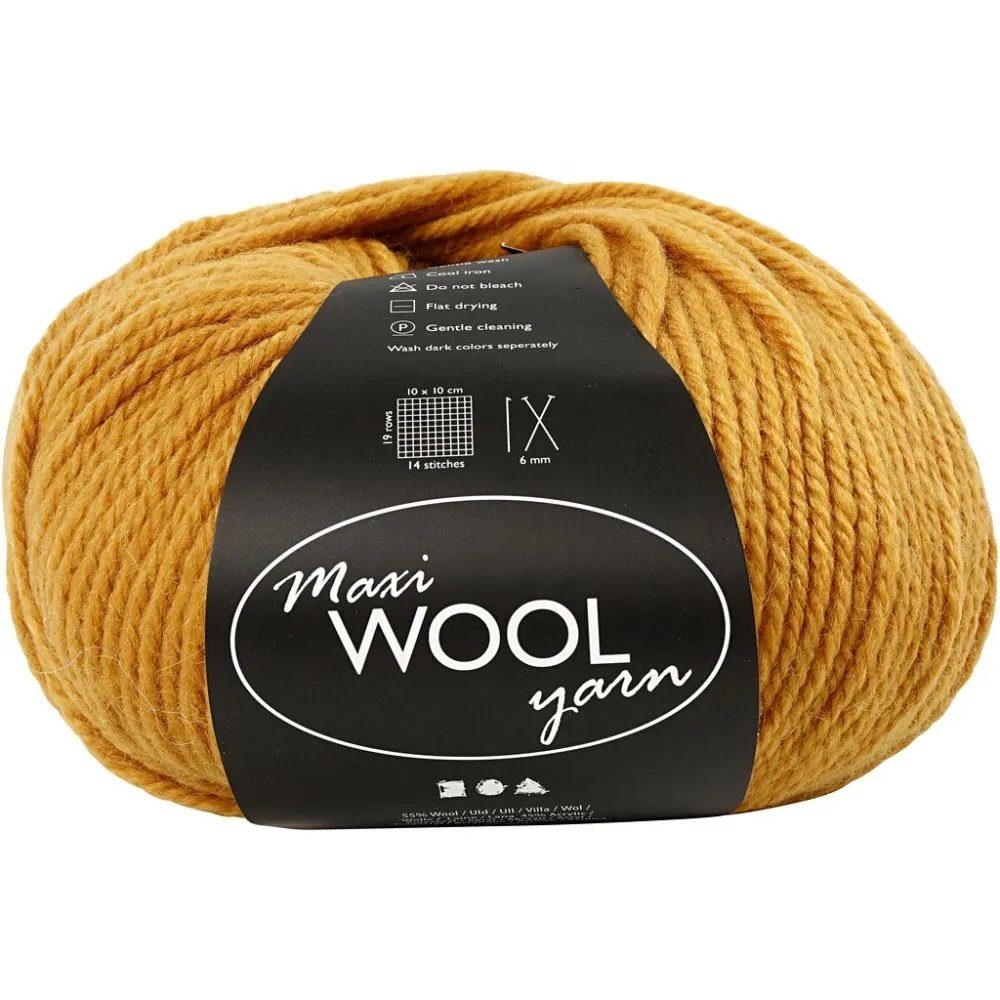 Creotime Dekofigur Wolle Maxi WOOL yarn, L: 125 m, 100 g/ 1 Knäuel Senfgelb