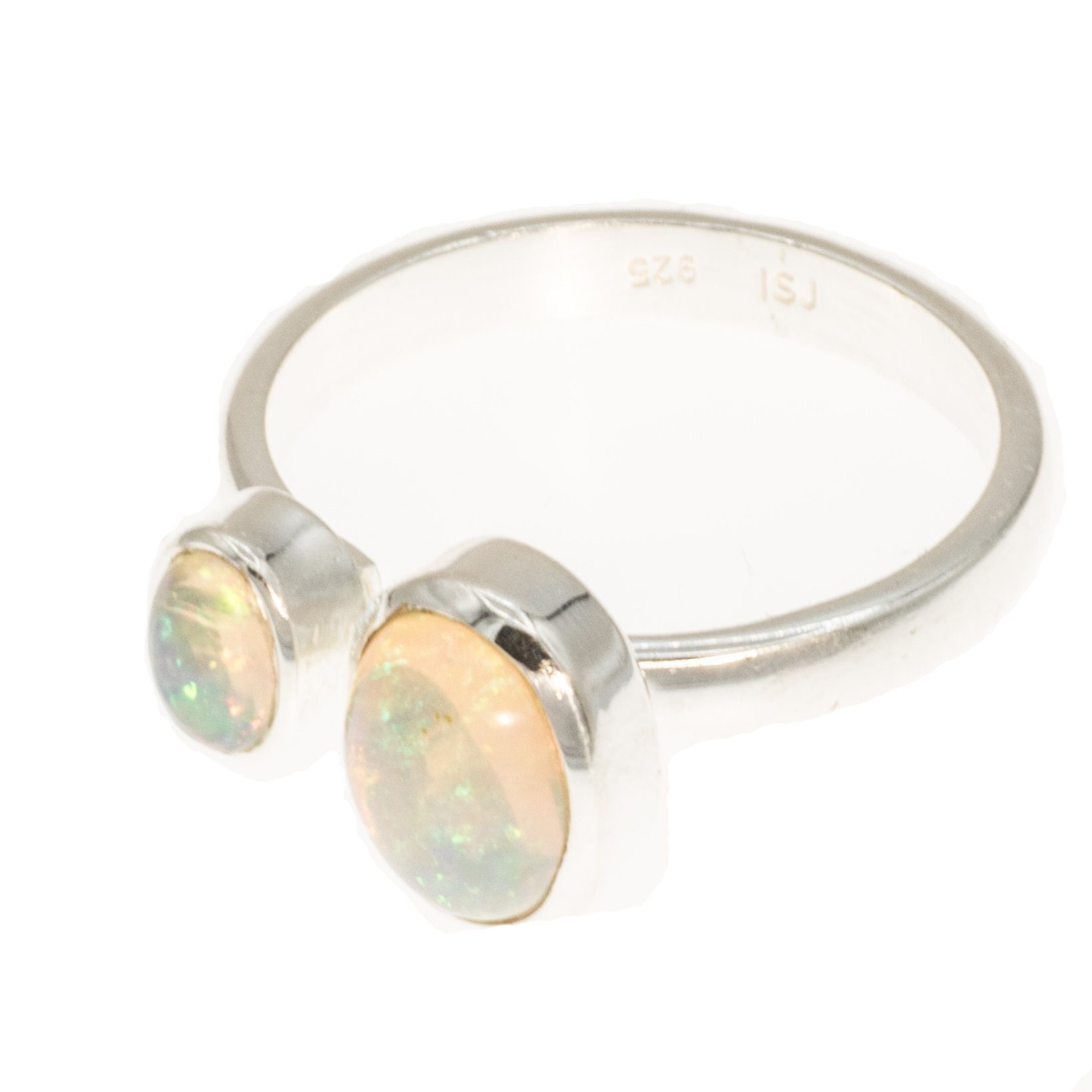 Bella Carina Silberring Ring mit 2 echten Edel Opal Steinen 925 Silber, mit  echten Opal Steinen, vorne offen, erweiterbar