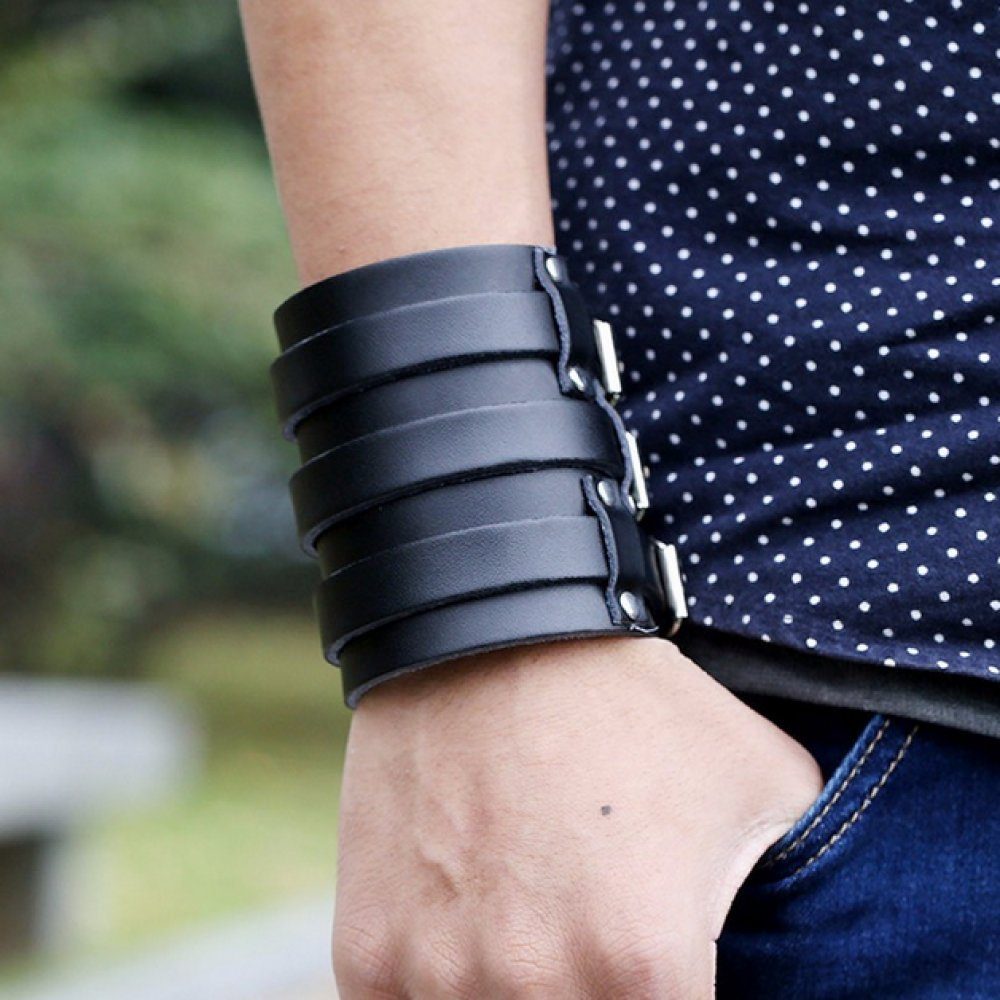 Ware aus aller Herren für mit Verschluss Lederarmband Breites (1-tlg) Damen Gothic Punk Welt Armband