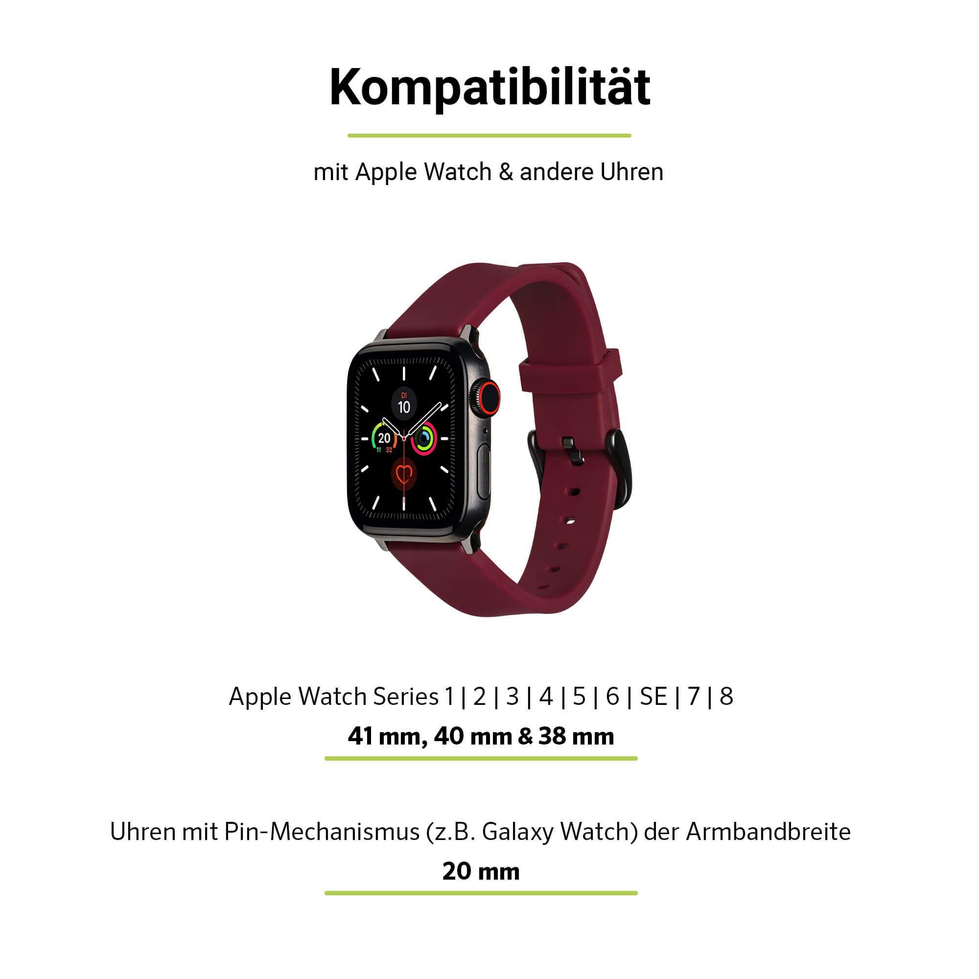 Watch 6-4 Silicone, (41mm), (38mm) Smartwatch-Armband mit Silikon Adapter, SE & (40mm), Rot, 3-1 Apple Artwizz 9-7 Armband WatchBand