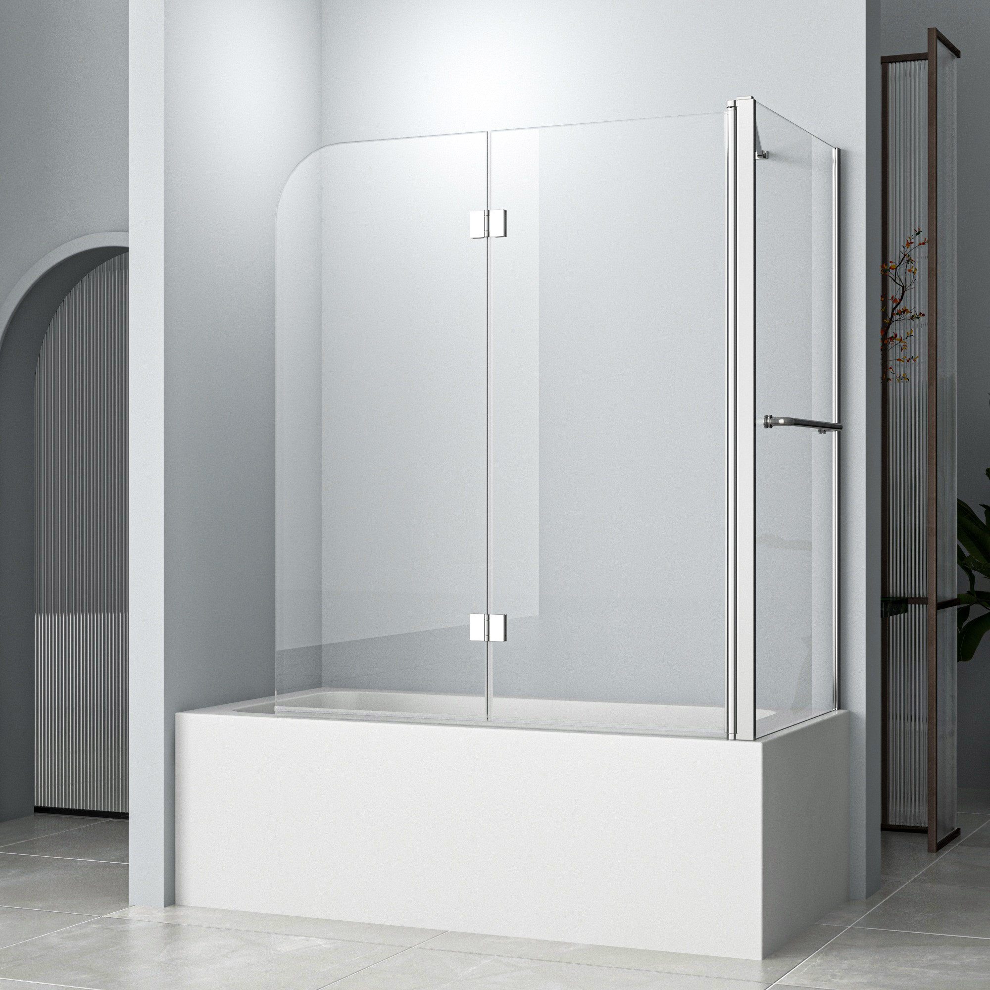 Hopibath Badewannenfaltwand Eck mit seitenwand 70cm Duschwand für Badewanne 3 teilig / 2 teilig, 6mm ESG, (180° Faltwand, mit Handtuchhalter, Haltestangen), mit Hebe-/ Senkfunktion, Duschdichtung