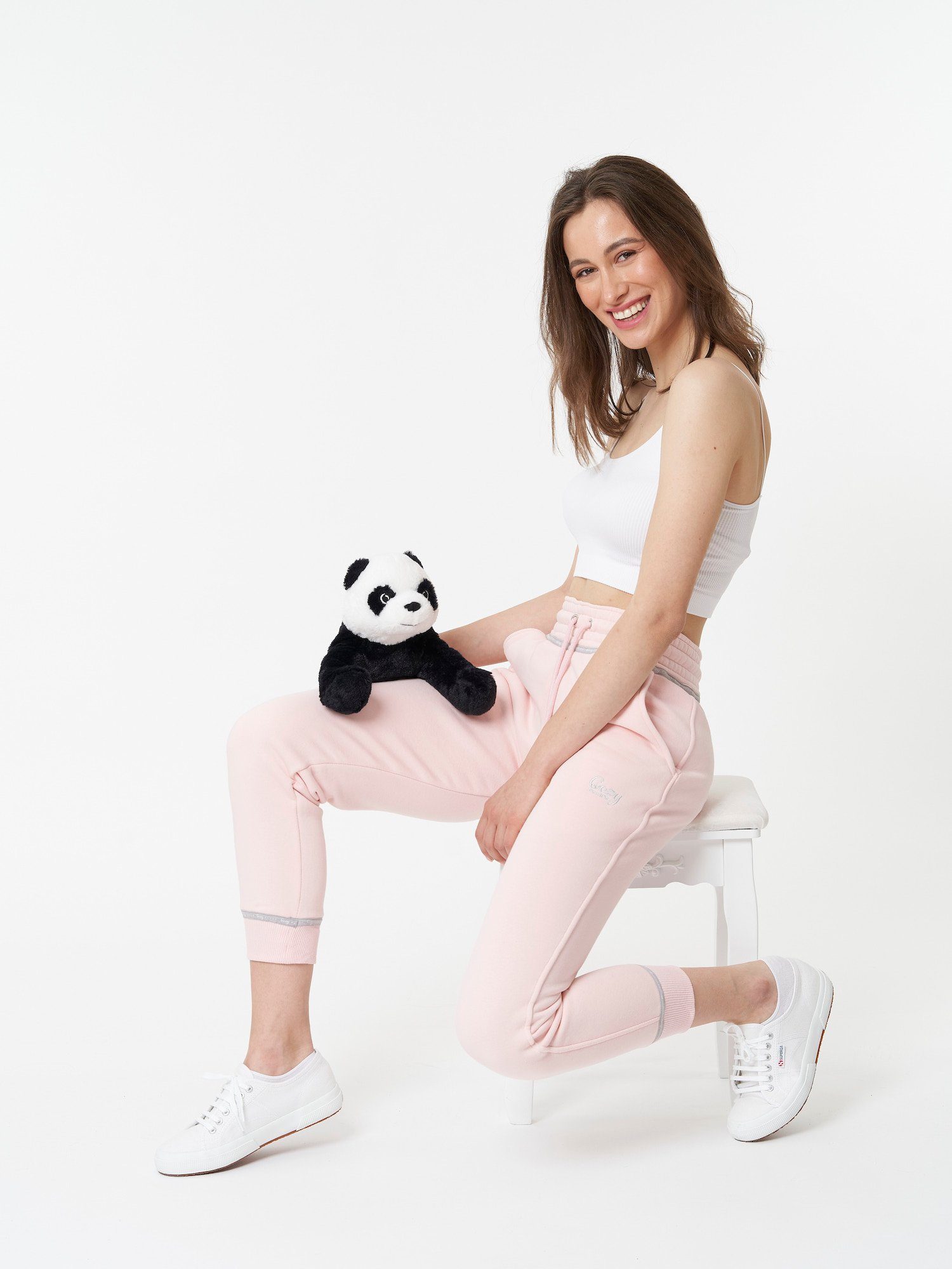Cozy Panda Jogginghose Soft Kordelzug Bund elastischem Mit Jogger Rosé und