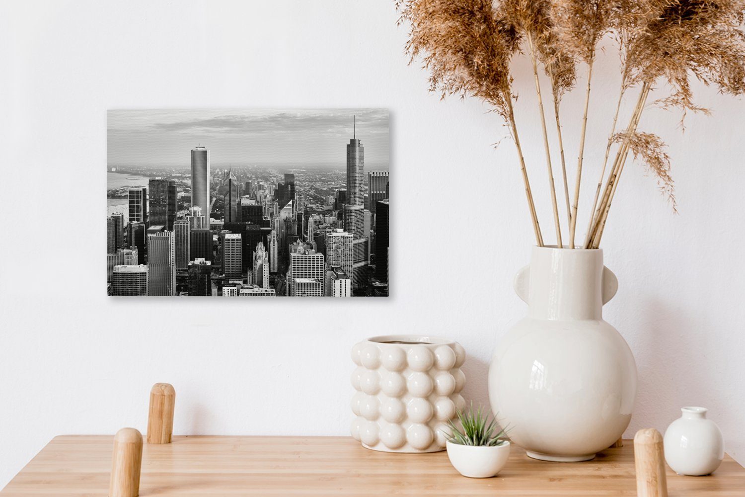 und (1 Wandbild - Chicago St), schwarz Stadt 30x20 Aufhängefertig, cm Wanddeko, Leinwandbilder, OneMillionCanvasses® Leinwandbild weiß,