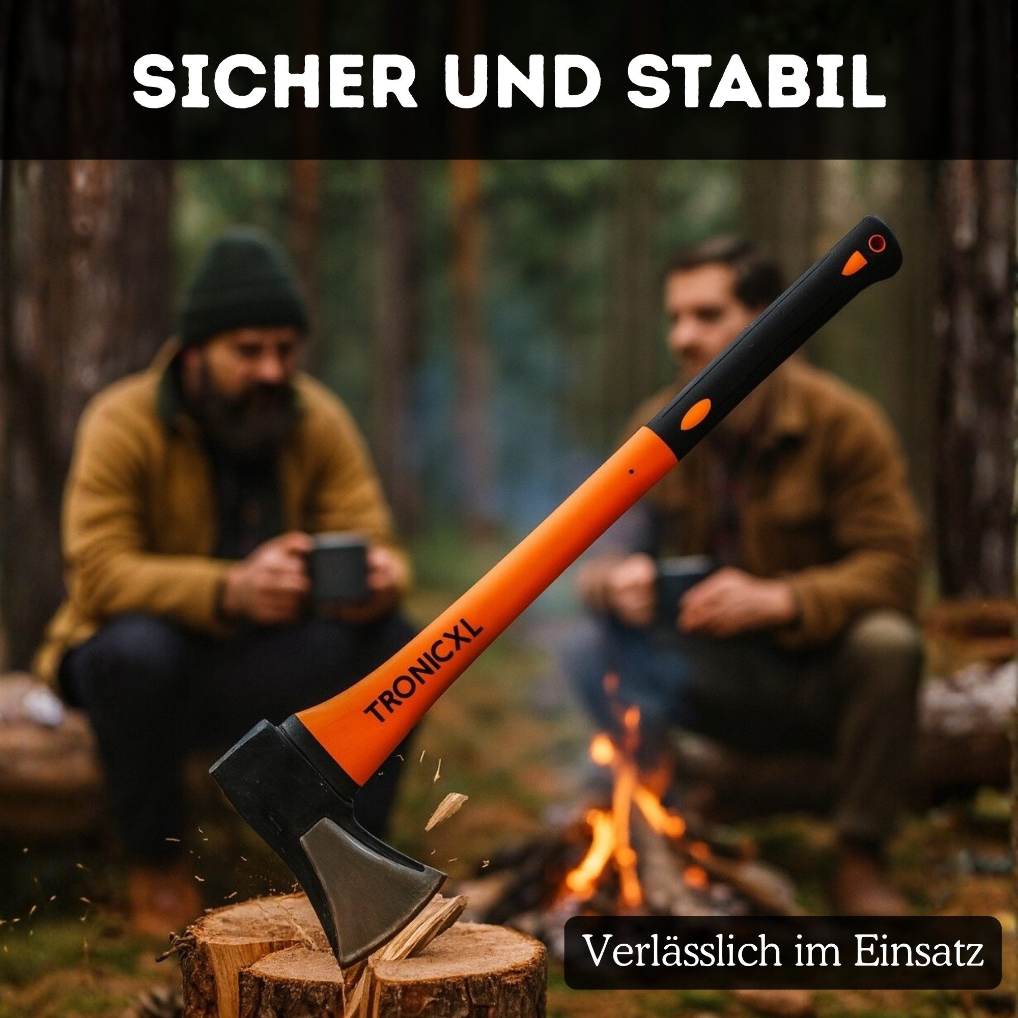 TronicXL Axt Große Axt Spaltaxt groß Beil Karbon Stahl 2000g Fiberglas Stiel Holz, 88 cm Länge, (Forst Profi, 1-St., lang Carbon Steel), Brennholz zum spalten B – Bild 5 von 5