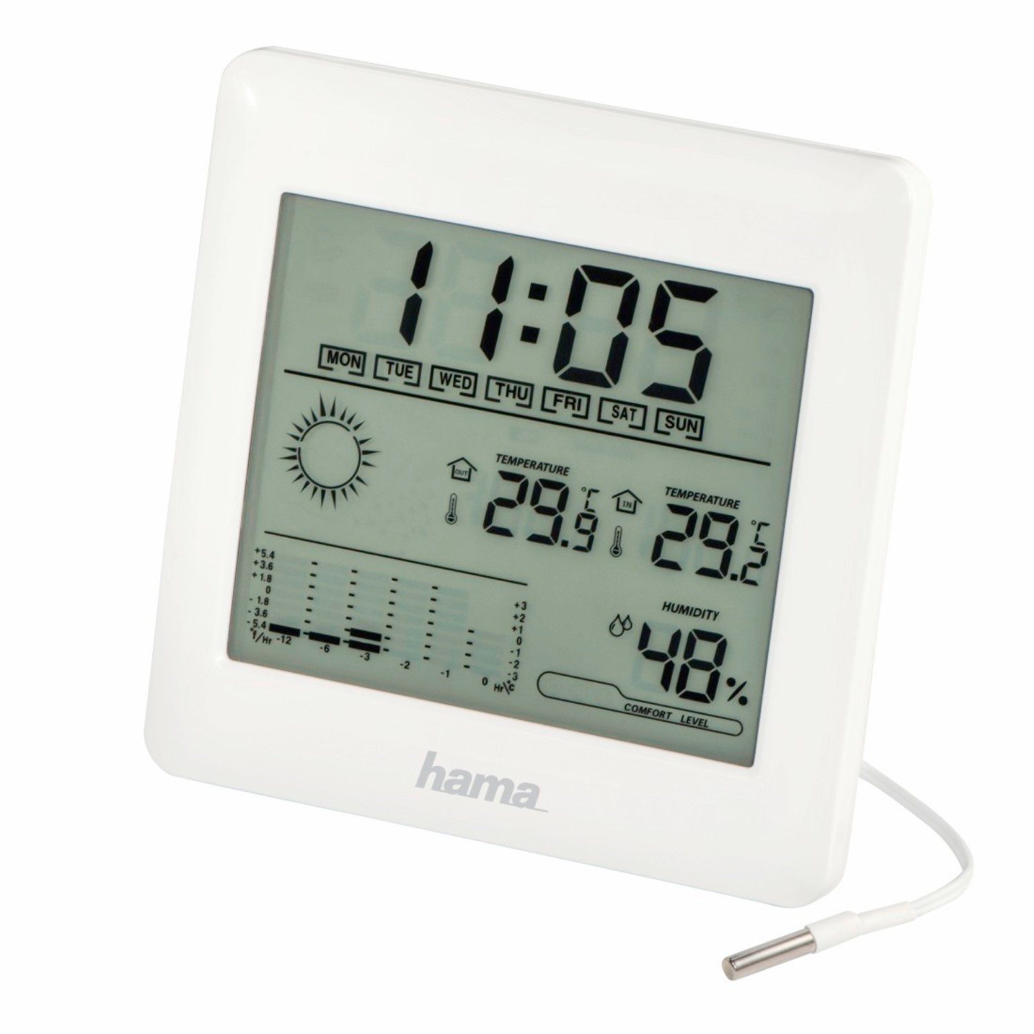 Hama Uhr Wetterstation Uhr-Zeit Wecker + Außen-Temperatur (Alarmfunktionen,Thermometer, Hygrometer)