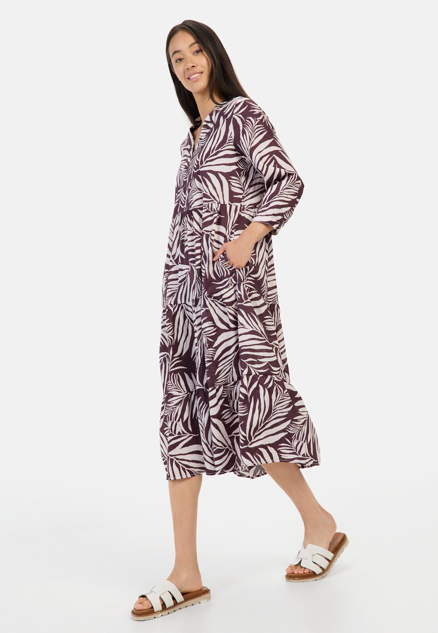 camel active Sommerkleid mit Allover-Print Dreiviertelarm