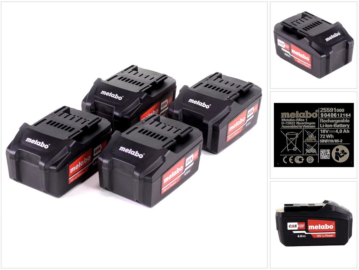 metabo Akku Set 4x Li-Power Akkupack 18 V 4,0 Ah CAS Li-Ion Akku (4x 625591 Akkupacks